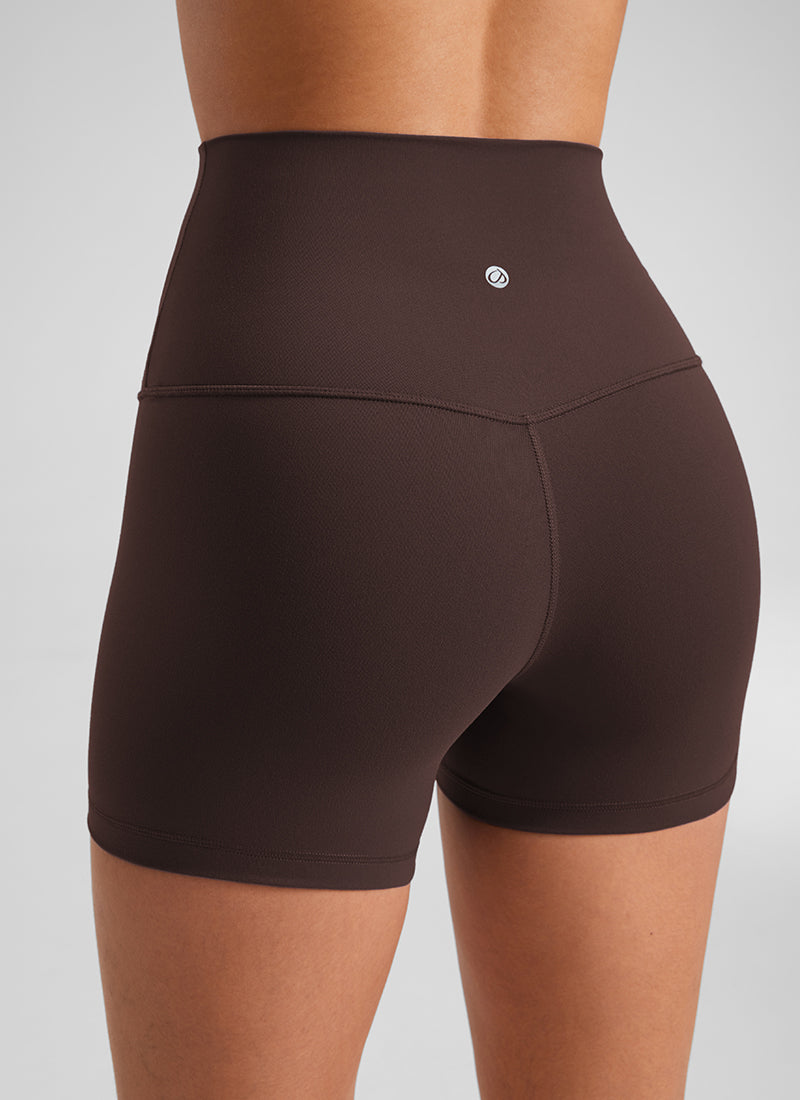 Quần short yoga cạp cao dành cho nữ CRZ YOGA - Quần short kiểu biker " Butterluxe " 4'' - Màu nâu sô-cô-la nóng