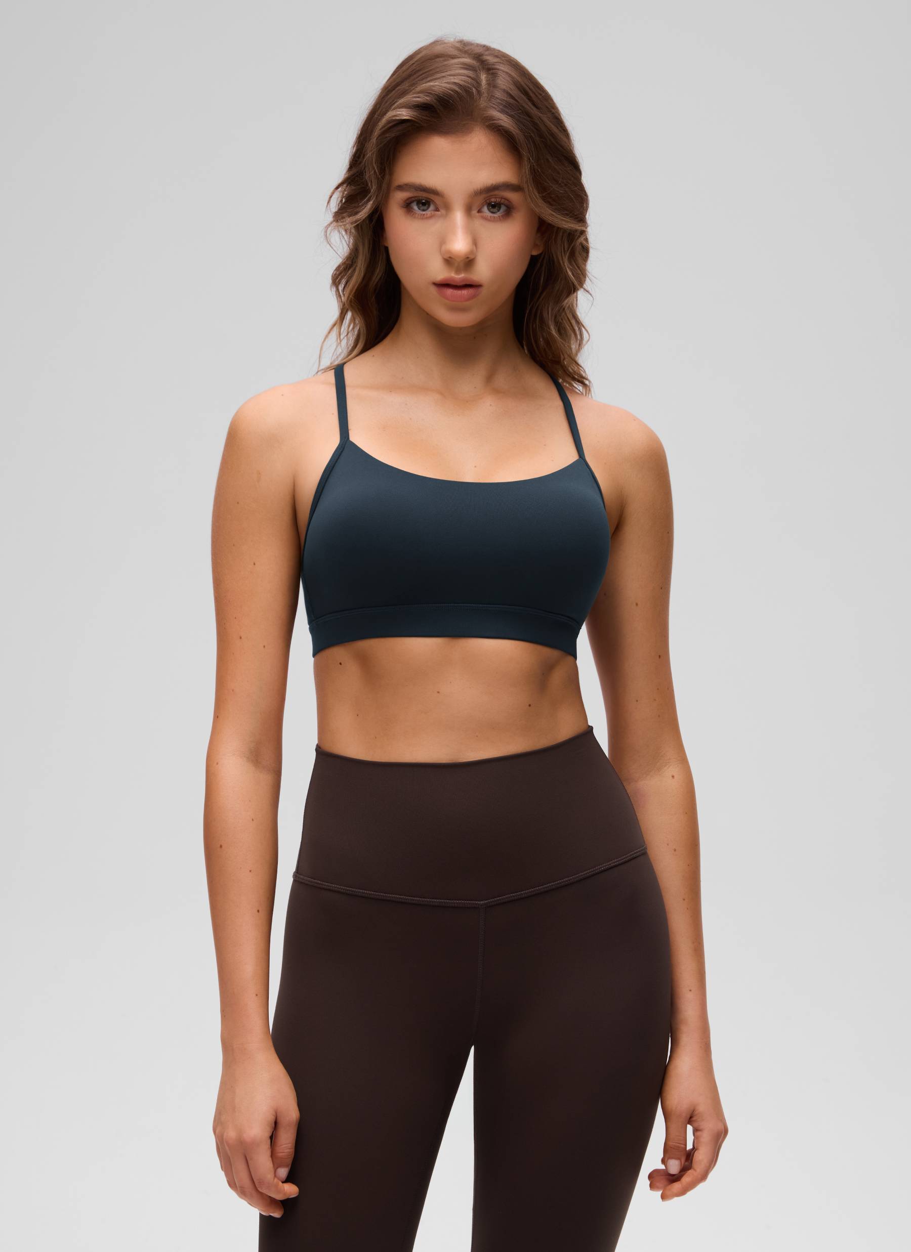 Áo lót thể thao CRZ YOGA dành cho nữ, kiểu dáng hỗ trợ nhẹ, cổ chữ Y, kiểu dáng " Butterluxe ", màu xanh navy đậm