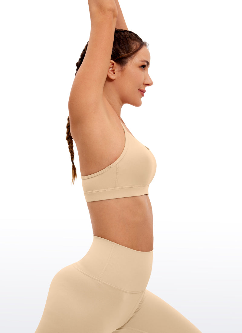 Áo lót thể thao CRZ YOGA dành cho nữ, kiểu dáng nhẹ nhàng, hỗ trợ vừa phải, cổ chữ Y, màu nâu nhạt “ Butterluxe ”