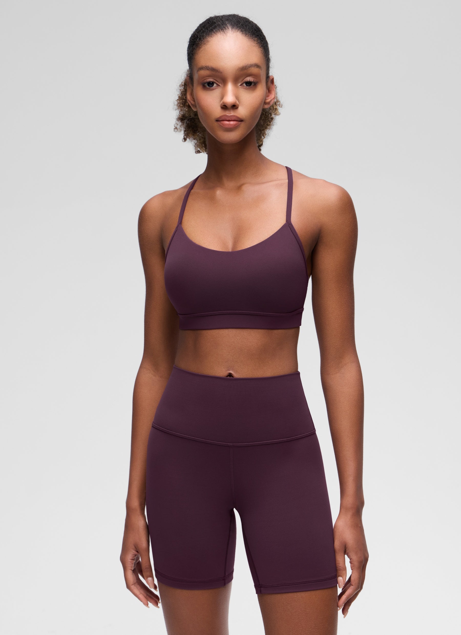 Áo lót thể thao CRZ YOGA dành cho nữ, kiểu dáng hỗ trợ nhẹ, cổ chữ Y, kiểu dáng " Butterluxe ", màu tím đậm