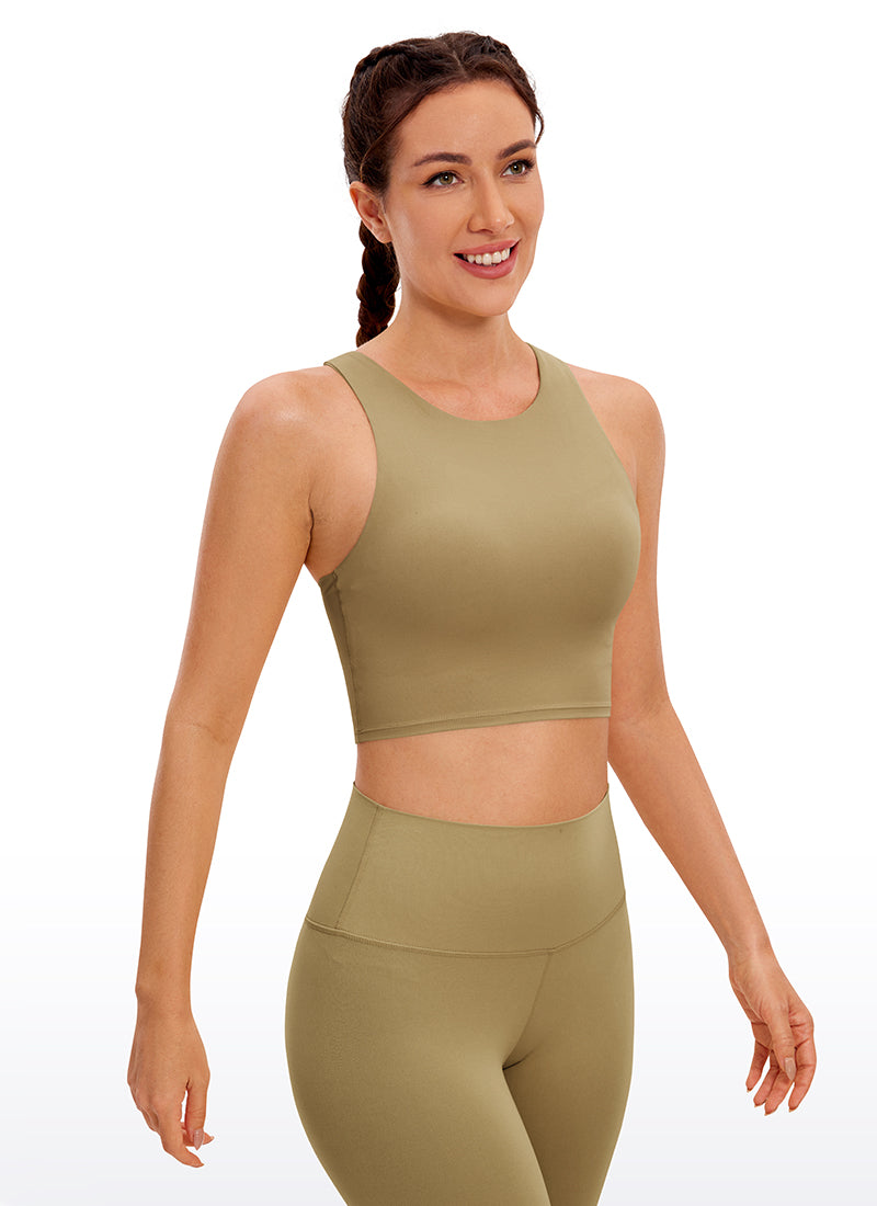 CRZ YOGA  Áo thun không tay dành cho nữ tập yoga, độ hỗ trợ thấp, kiểu cổ cao và lưng khoét sâu ( Butterluxe ), màu nâu Soul