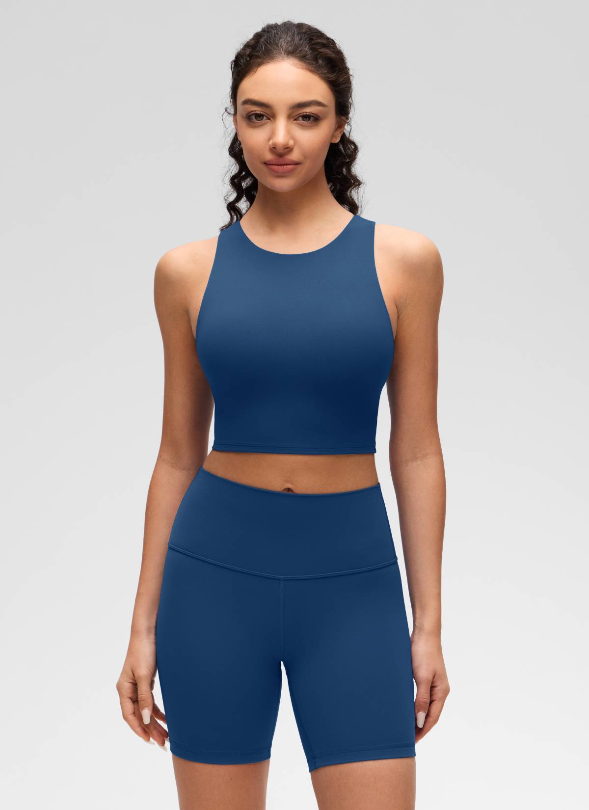 CRZ YOGA  Áo thun không tay dành cho nữ tập yoga, cổ cao, lưng khoét sâu, kiểu Racerback, màu xanh hải quân Pháp, độ hỗ trợ thấp Butterluxe
