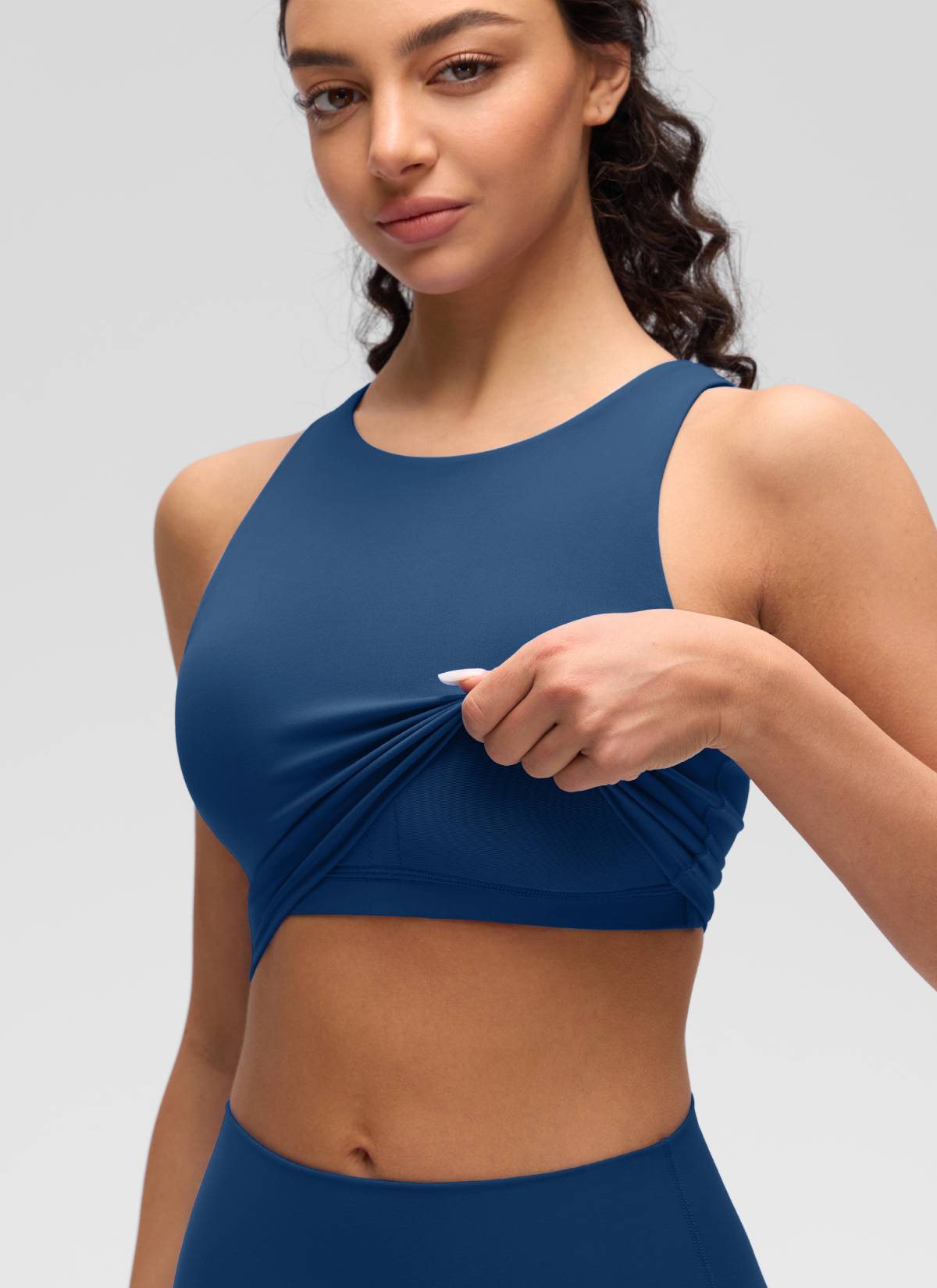 CRZ YOGA  Áo thun không tay dành cho nữ tập yoga, cổ cao, lưng khoét sâu, kiểu Racerback, màu xanh hải quân Pháp, độ hỗ trợ thấp Butterluxe