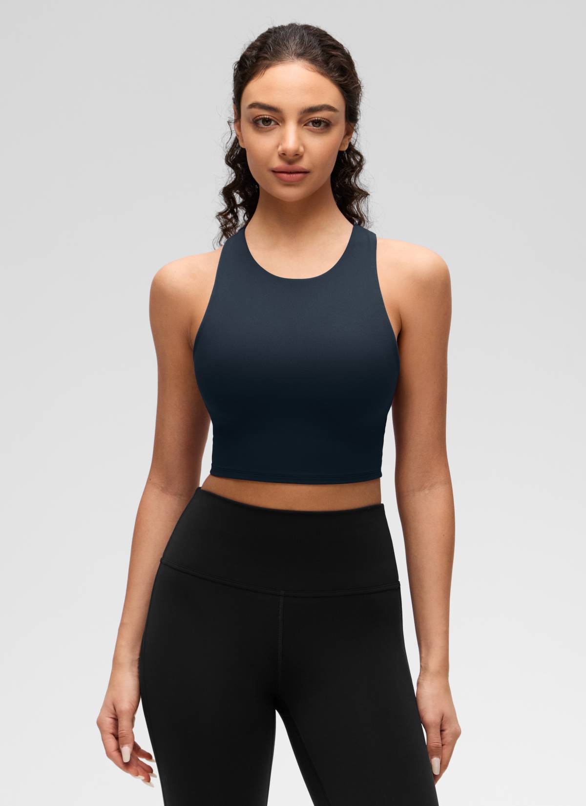 CRZ YOGA  Áo thun không tay dành cho nữ tập yoga, cổ cao, lưng khoét sâu, độ hỗ trợ thấp, màu xanh navy đậm ( Butterluxe )