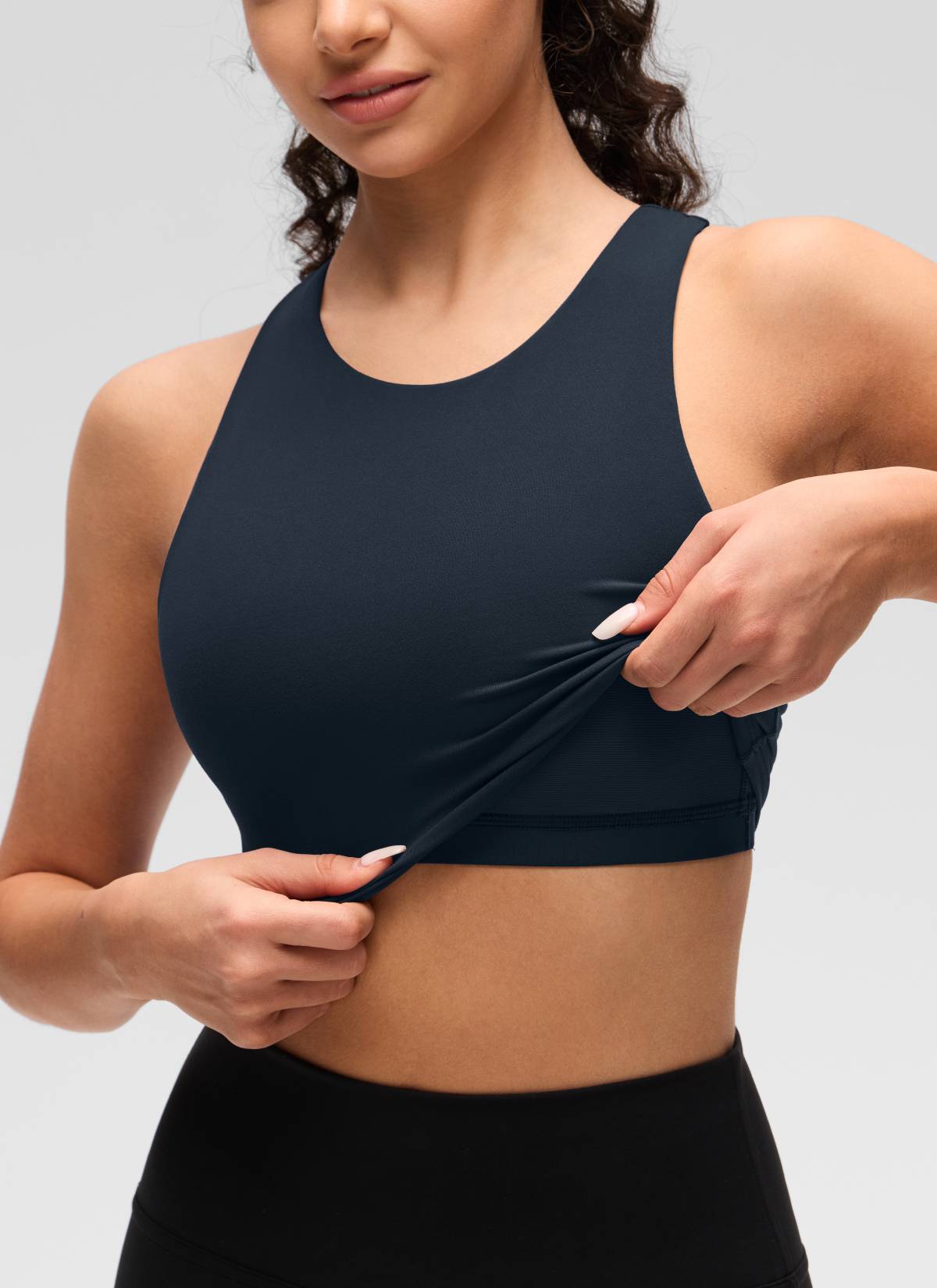 CRZ YOGA  Áo thun không tay dành cho nữ tập yoga, cổ cao, lưng khoét sâu, độ hỗ trợ thấp, màu xanh navy đậm ( Butterluxe )
