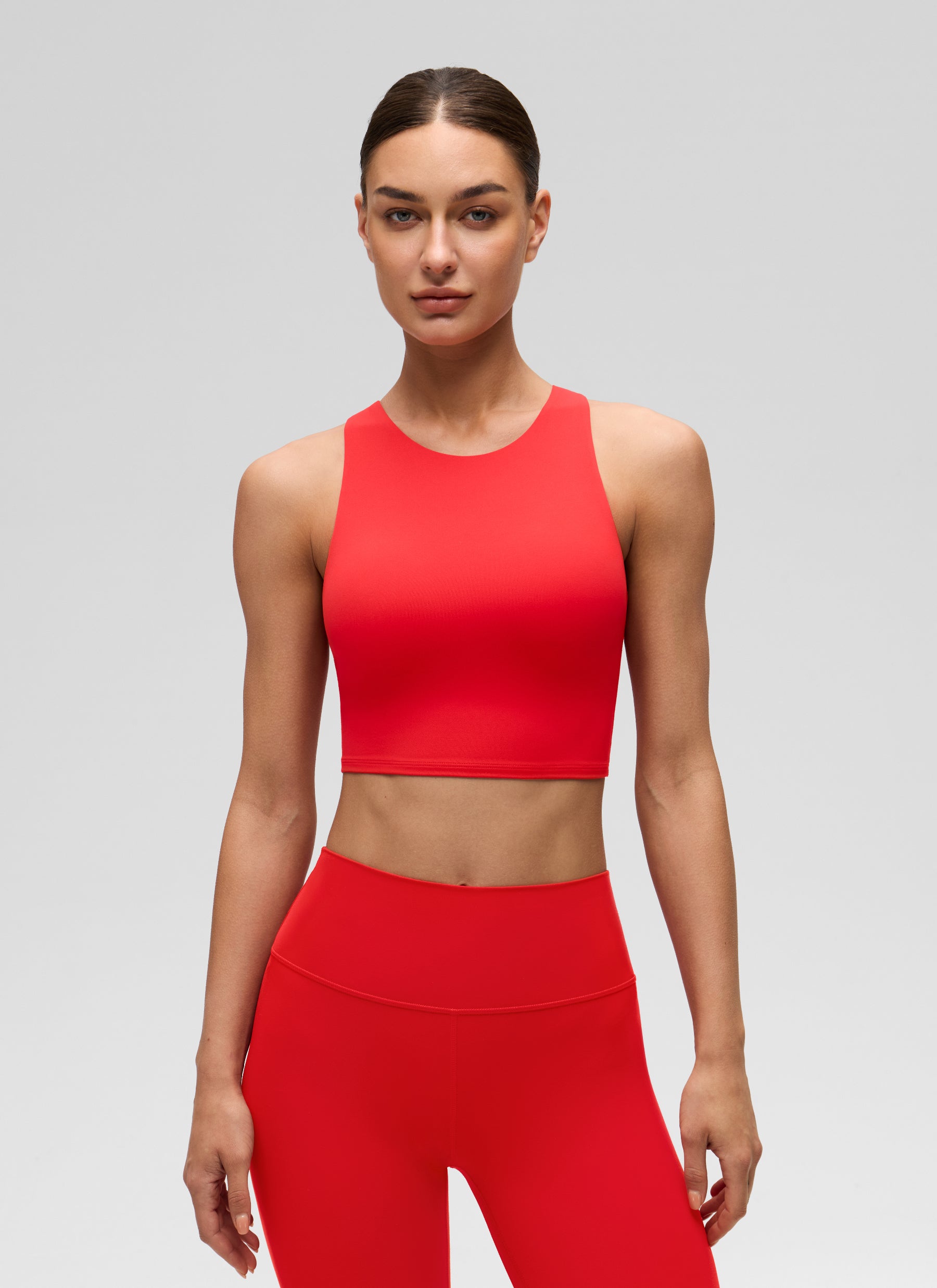 CRZ YOGA  Áo thun không tay dành cho nữ tập yoga, cổ cao, lưng khoét sâu, kiểu racerback, độ hỗ trợ thấp, màu đỏ đậm Butterluxe