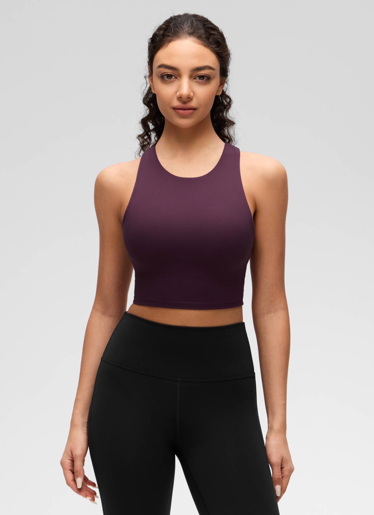 CRZ YOGA  Áo thun yoga nữ cổ cao, lưng chéo, tay ngắn, độ nâng đỡ thấp, họa tiết “ Butterluxe ”, màu tím đậm