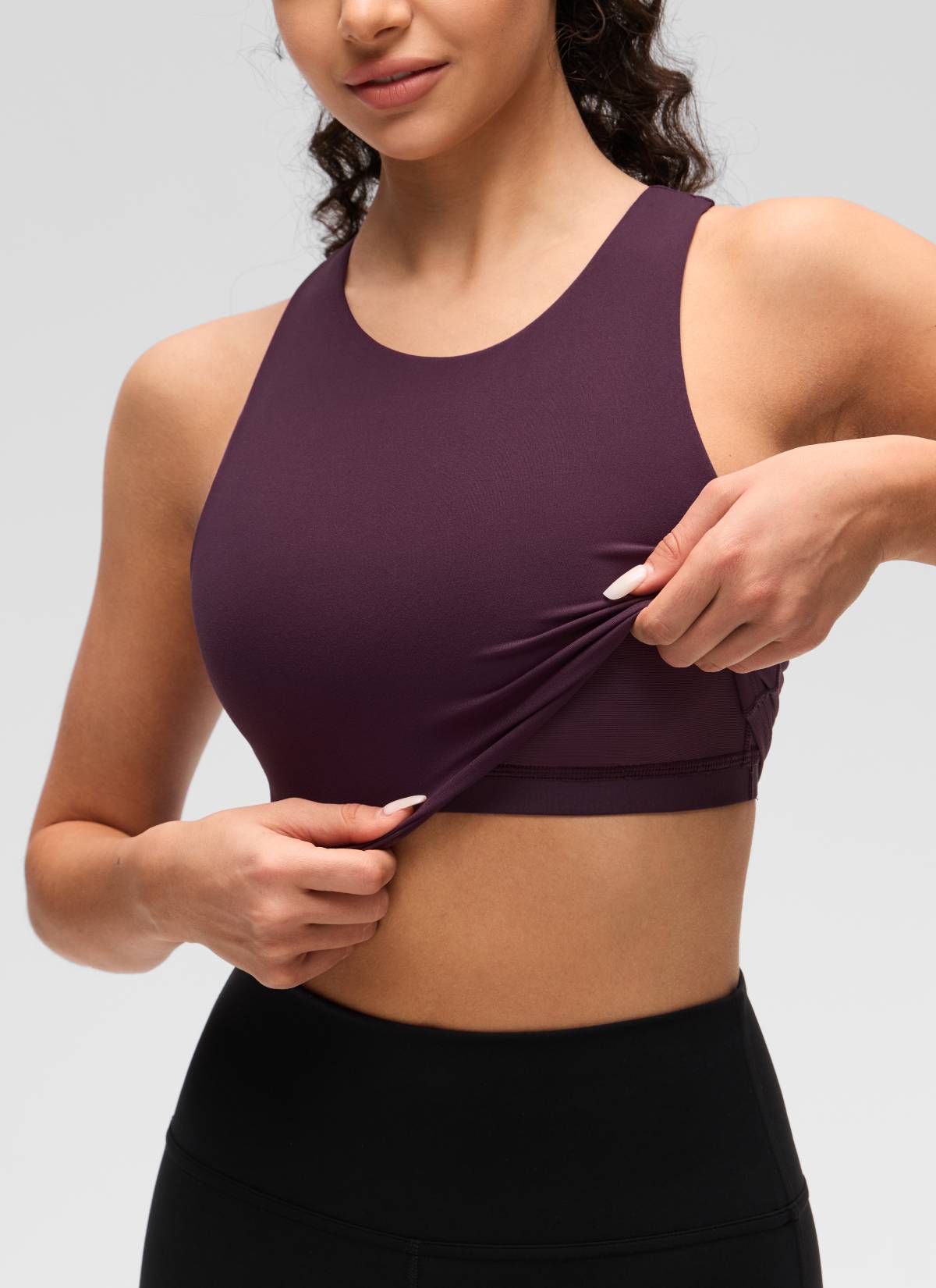 CRZ YOGA  Áo thun yoga nữ cổ cao, lưng chéo, tay ngắn, độ nâng đỡ thấp, họa tiết “ Butterluxe ”, màu tím đậm