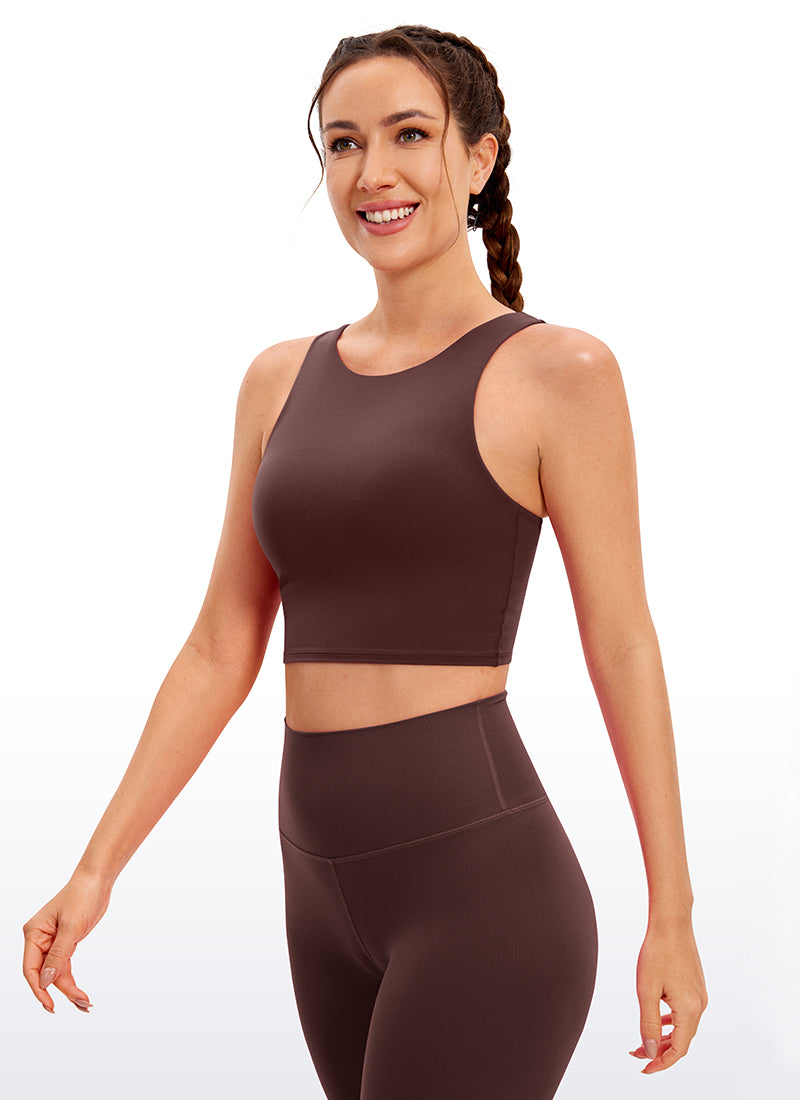 CRZ YOGA  Áo thun không tay dành cho nữ tập yoga, độ hỗ trợ thấp, kiểu cổ cao và lưng khoét sâu ( Butterluxe ), màu xám nâu
