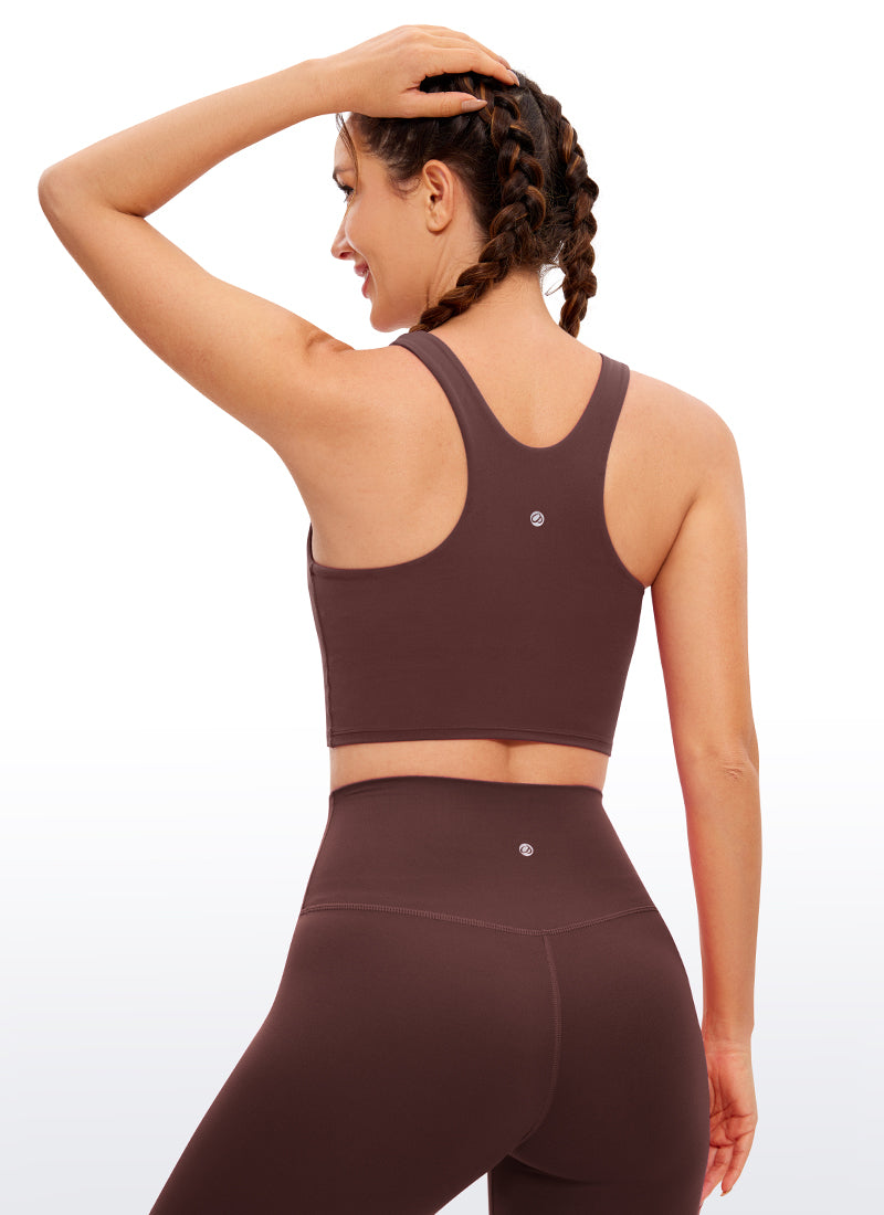 CRZ YOGA  Áo thun không tay dành cho nữ tập yoga, độ hỗ trợ thấp, kiểu cổ cao và lưng khoét sâu ( Butterluxe ), màu xám nâu