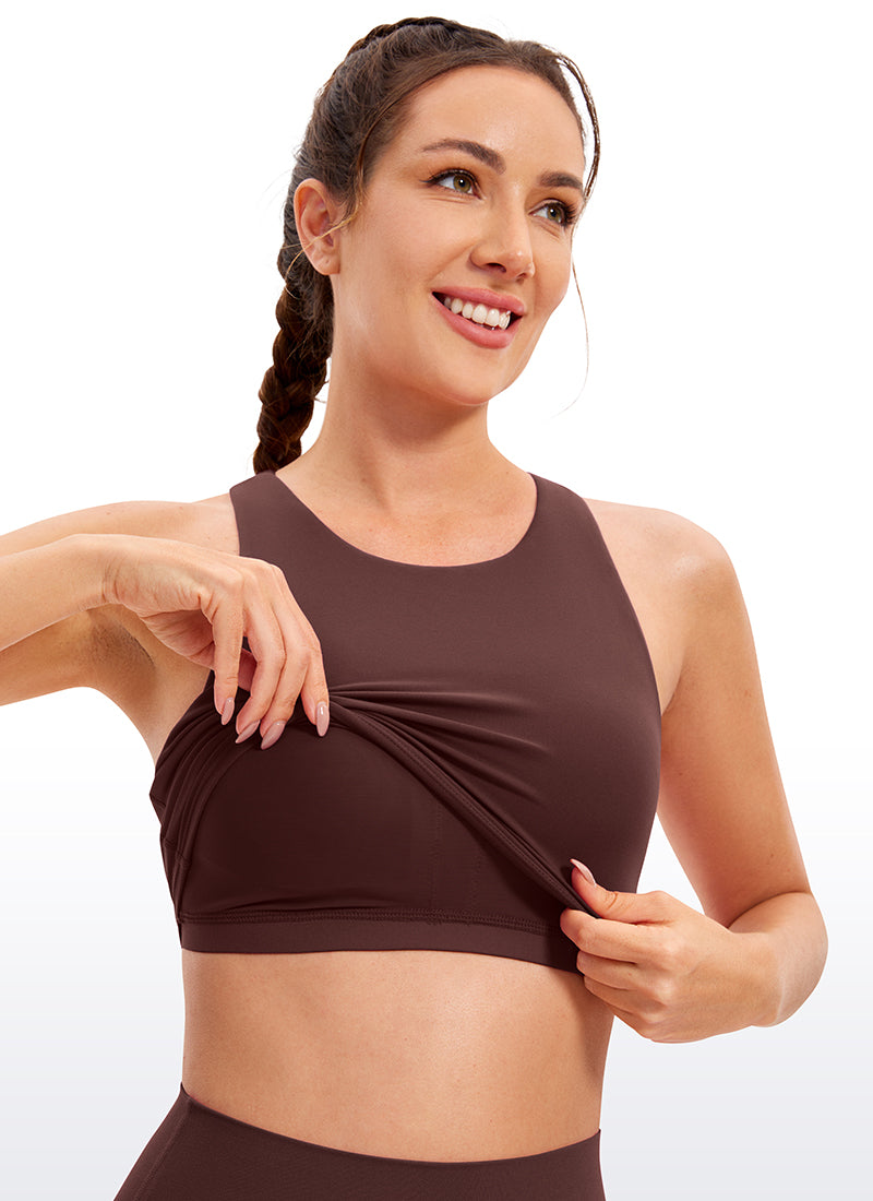 CRZ YOGA  Áo thun không tay dành cho nữ tập yoga, độ hỗ trợ thấp, kiểu cổ cao và lưng khoét sâu ( Butterluxe ), màu xám nâu