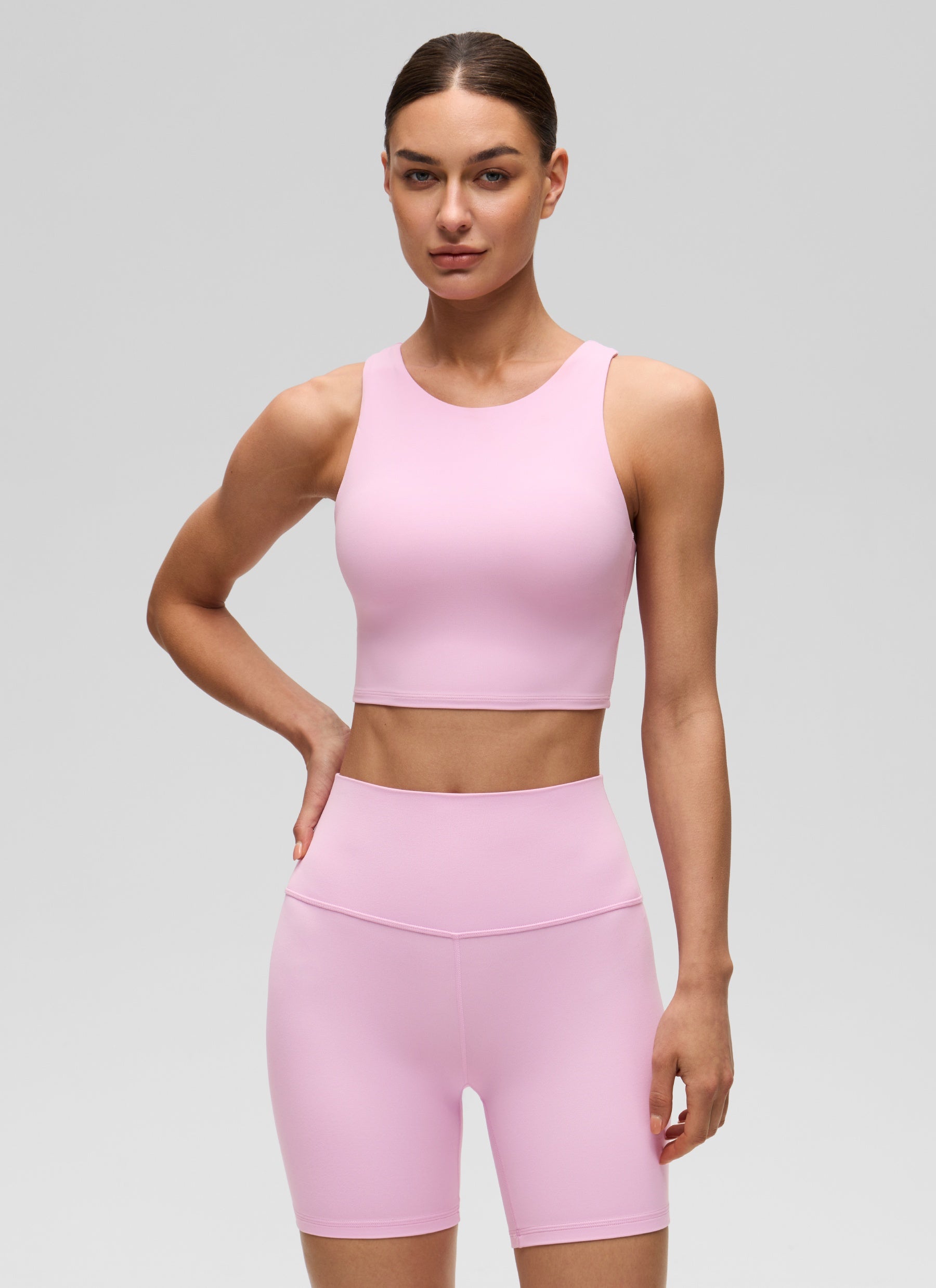 CRZ YOGA  Áo thun không tay dành cho nữ tập yoga, độ hỗ trợ thấp, kiểu cổ cao và lưng khoét sâu ( Butterluxe ), màu hồng Vita
