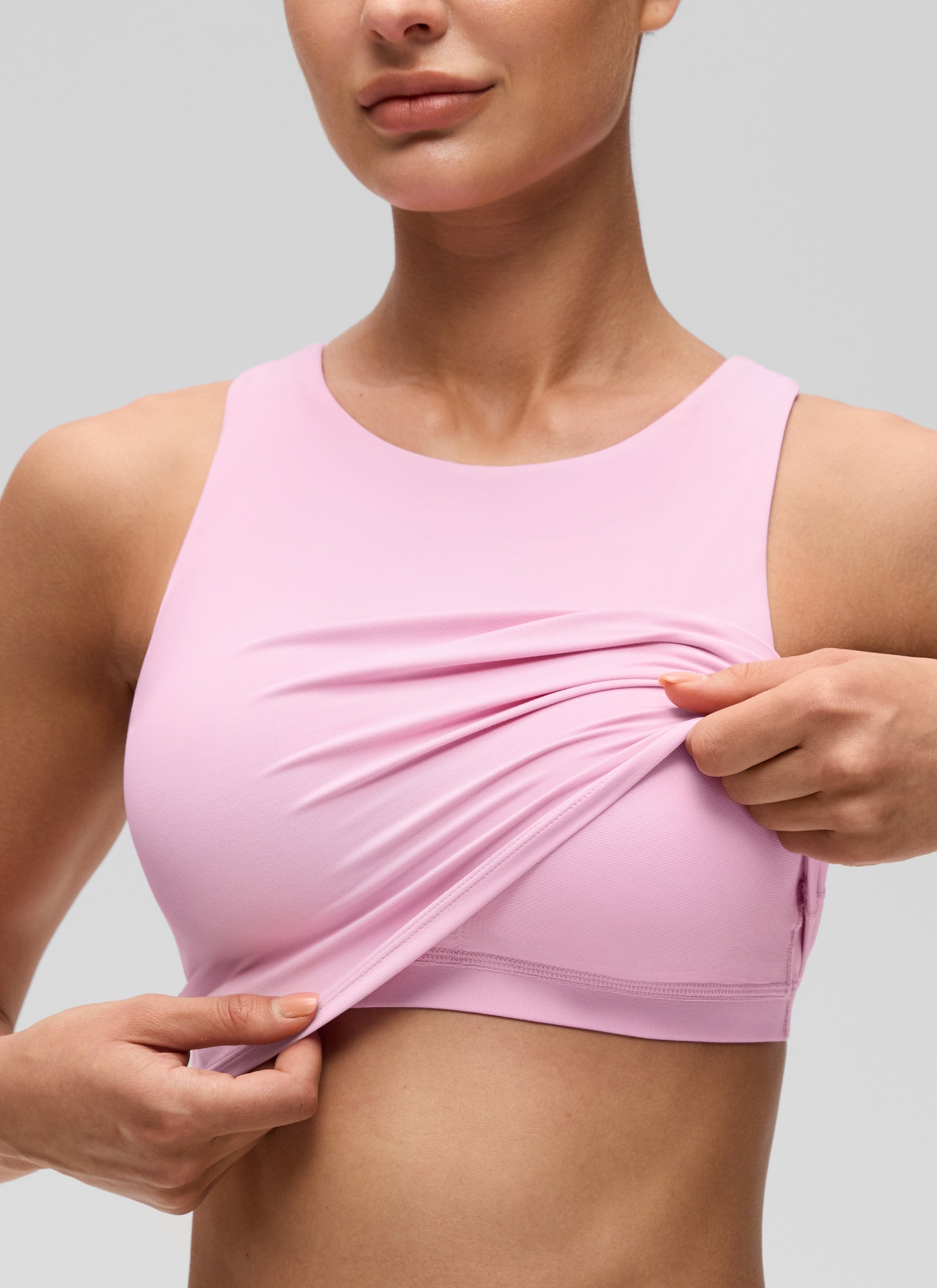 CRZ YOGA  Áo thun không tay dành cho nữ tập yoga, độ hỗ trợ thấp, kiểu cổ cao và lưng khoét sâu ( Butterluxe ), màu hồng Vita