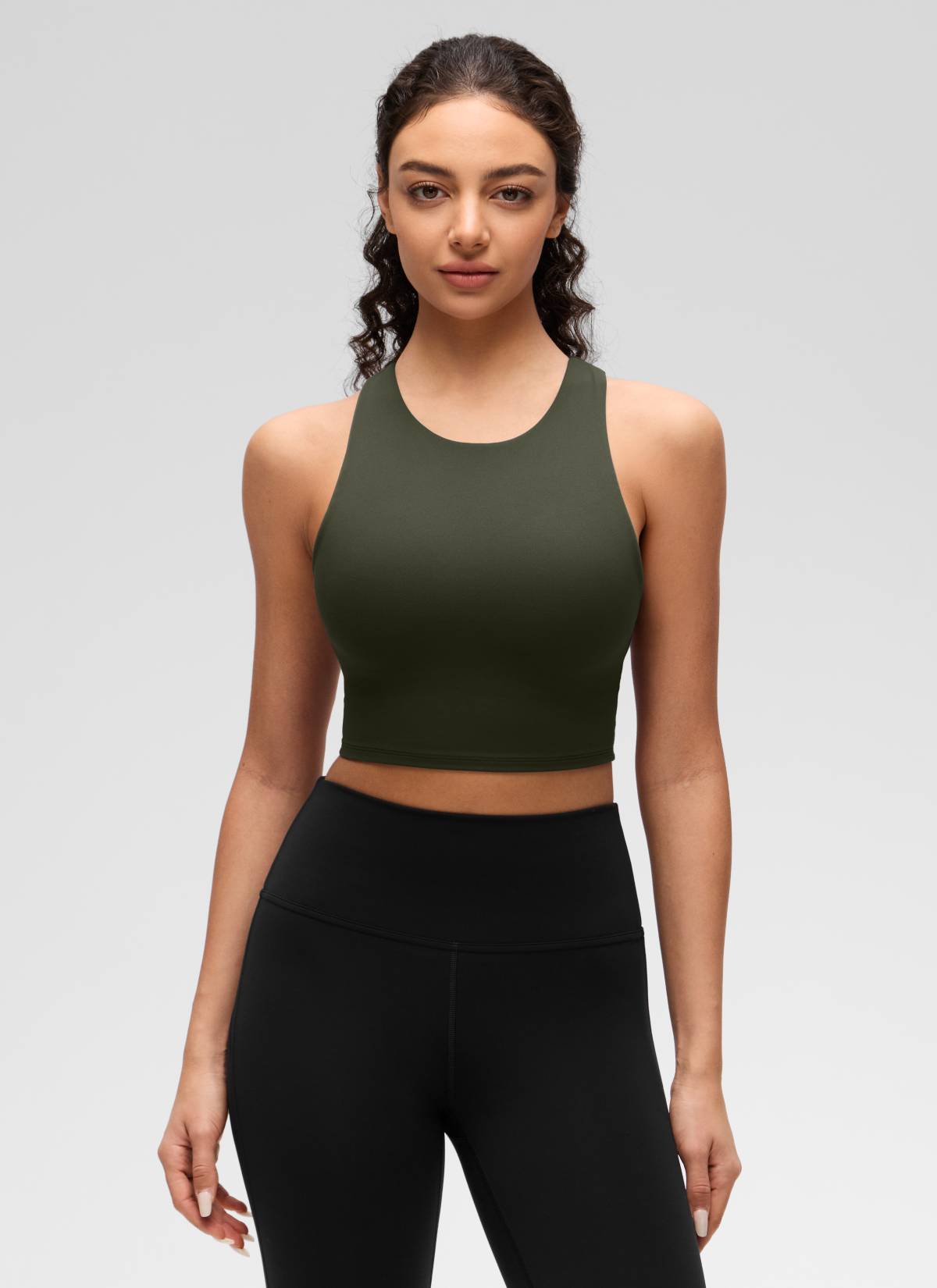 CRZ YOGA  Áo thun không tay dành cho nữ tập yoga, cổ cao, lưng khoét sâu, độ hỗ trợ thấp, chất liệu Butterluxe , màu xanh ô liu
