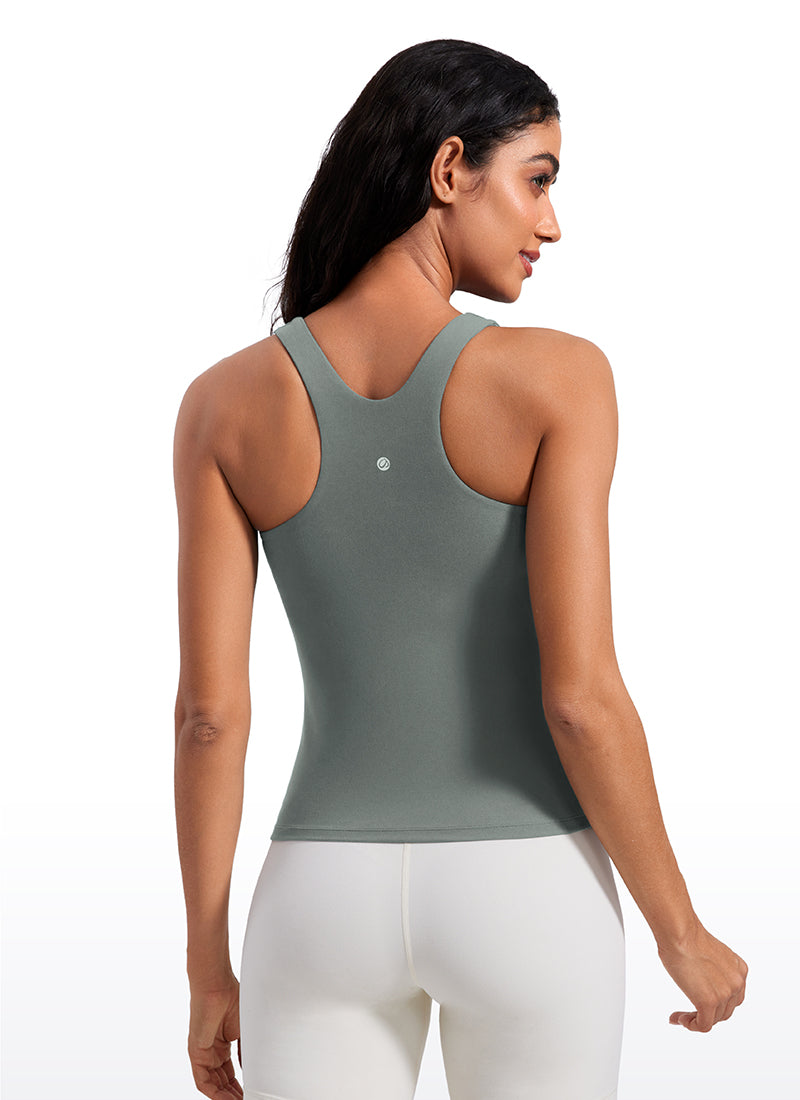 CRZ YOGA Áo thun không tay dành cho nữ kiểu " Butterluxe " có áo lót tích hợp, cổ cao và lưng khoét sâu, màu xám Sage