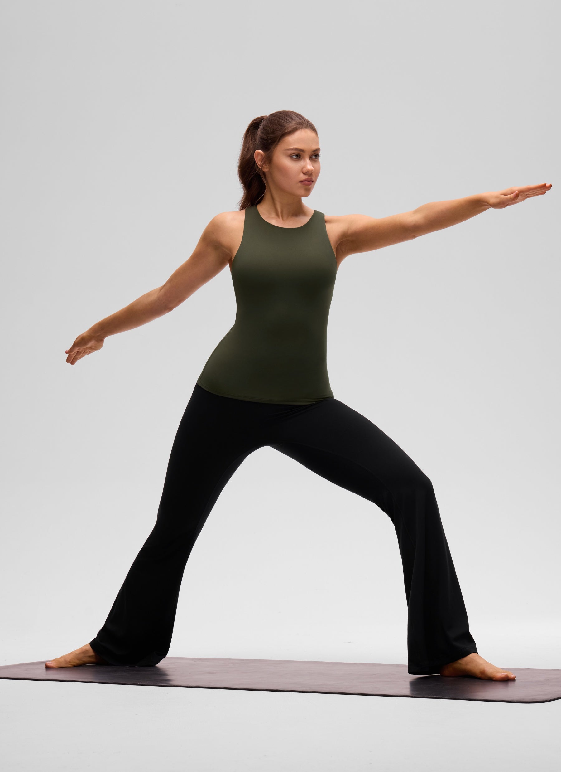 CRZ YOGA Women's Butterluxe Built-in Bra High Neck Racerback Tank Olive Green