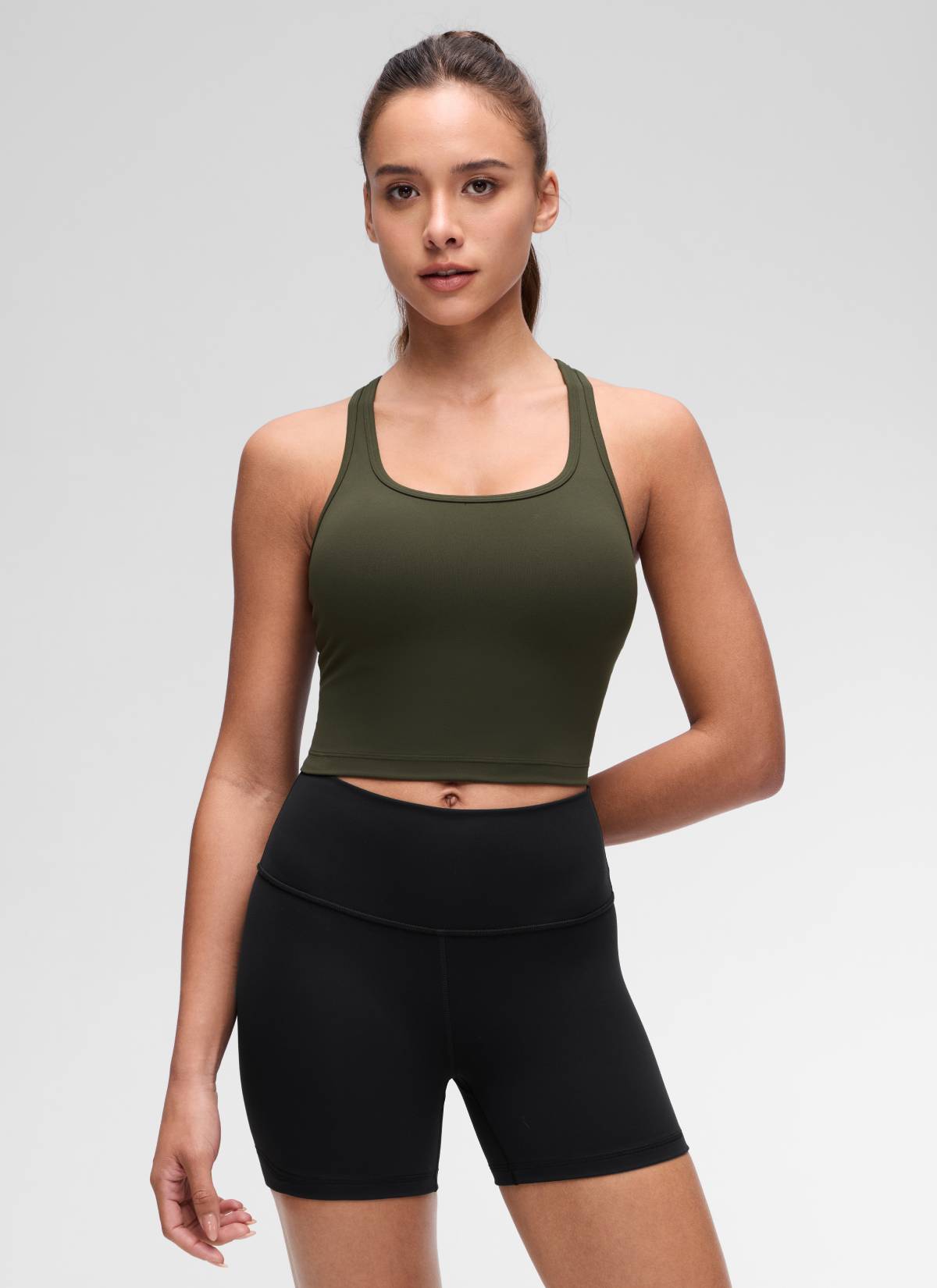 CRZ YOGA Áo lót thể thao dành cho nữ tập yoga, độ nâng đỡ thấp, kiểu cổ tròn và lưng chữ Y ( Butterluxe ), màu xanh ô liu