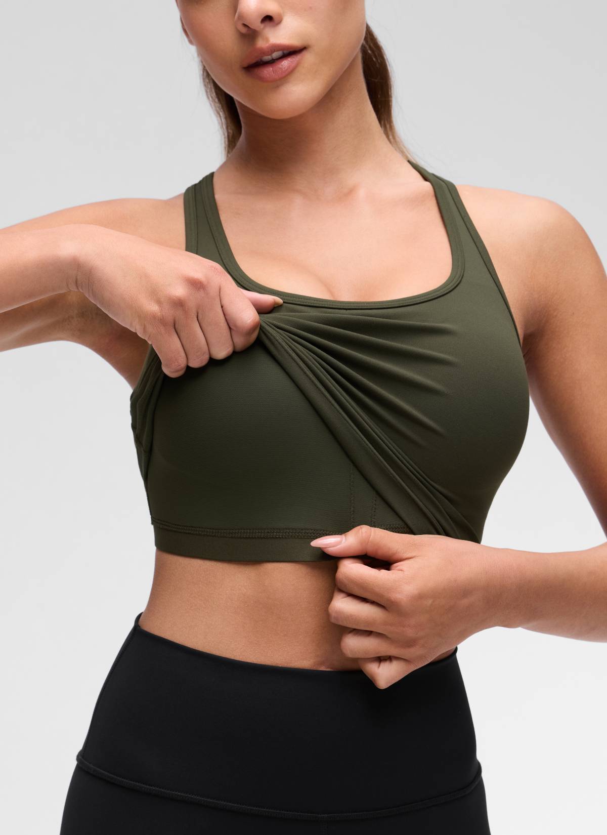 CRZ YOGA Áo lót thể thao dành cho nữ tập yoga, độ nâng đỡ thấp, kiểu cổ tròn và lưng chữ Y ( Butterluxe ), màu xanh ô liu