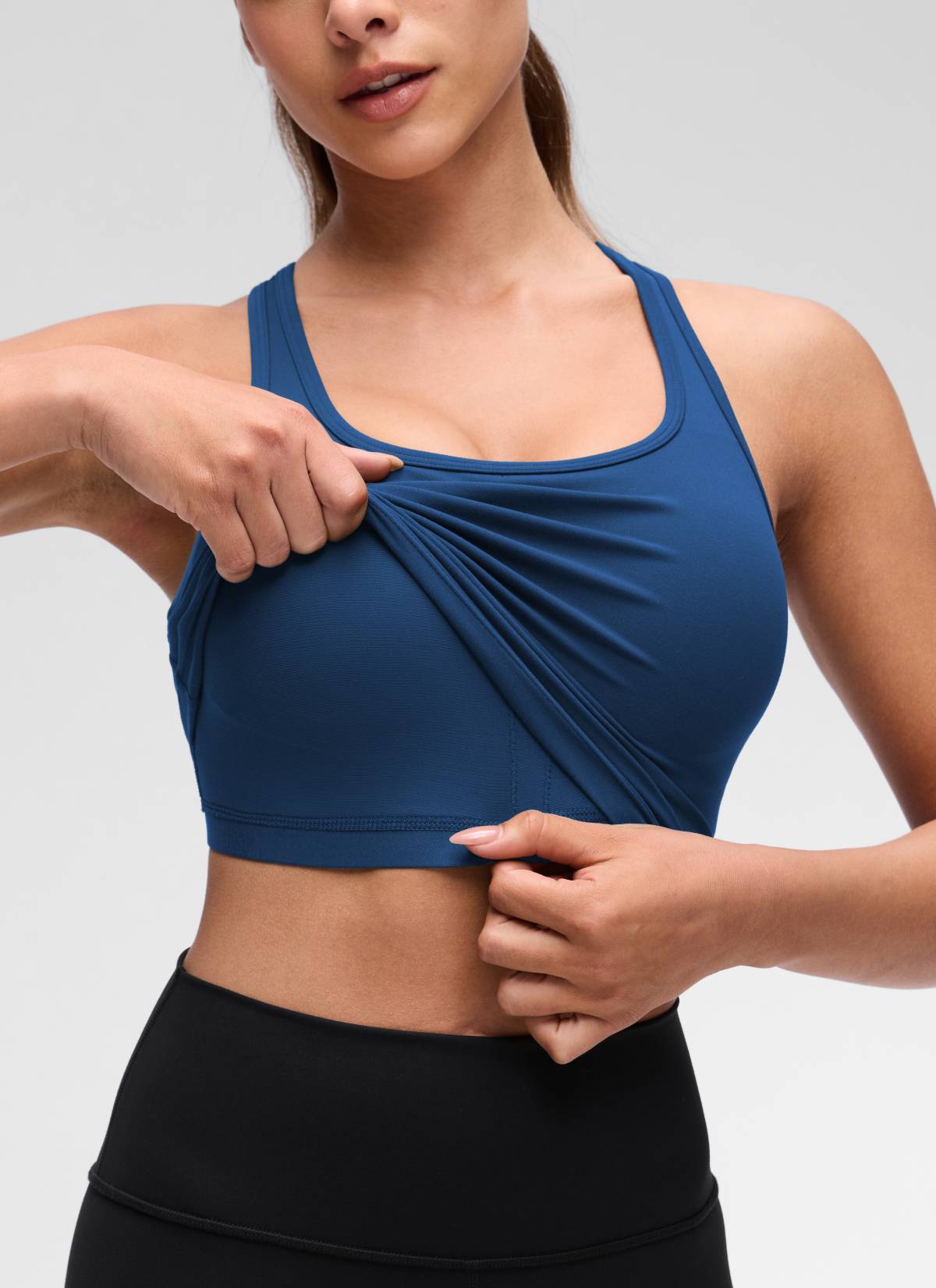 CRZ YOGA Áo lót thể thao dành cho nữ tập yoga, độ nâng đỡ thấp, kiểu cổ tròn và lưng chữ Y, màu Xanh hải quân kiểu Pháp ( Butterluxe )