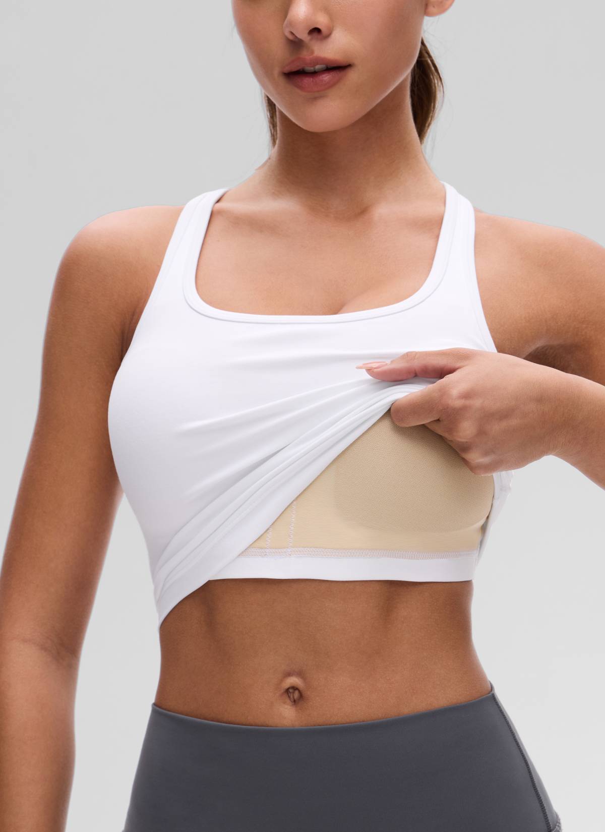 CRZ YOGA Áo lót thể thao dành cho nữ tập yoga, độ nâng đỡ thấp, kiểu cổ tròn và lưng chữ Y, màu trắng, thuộc dòng “ Butterluxe ”