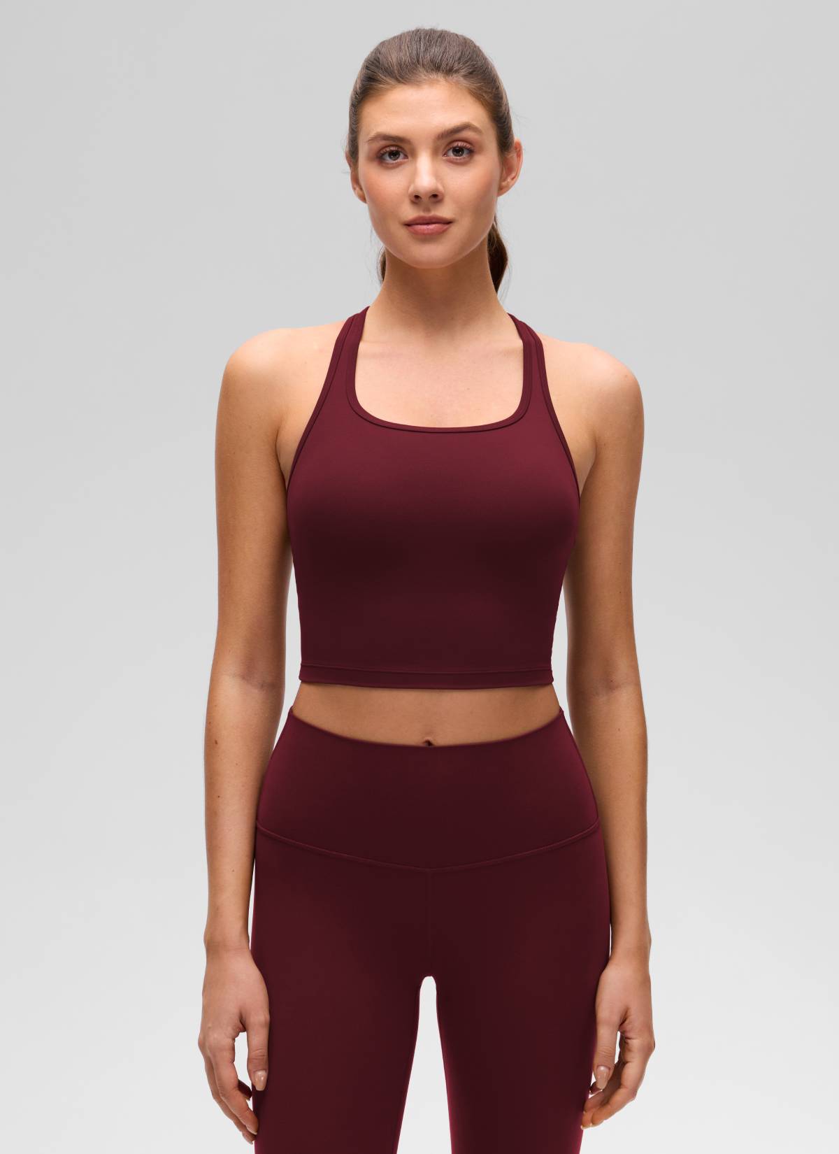 CRZ YOGA Áo lót yoga dành cho nữ, độ nâng đỡ thấp, kiểu cổ tròn và lưng chữ Y, màu Đỏ Merlot Butterluxe