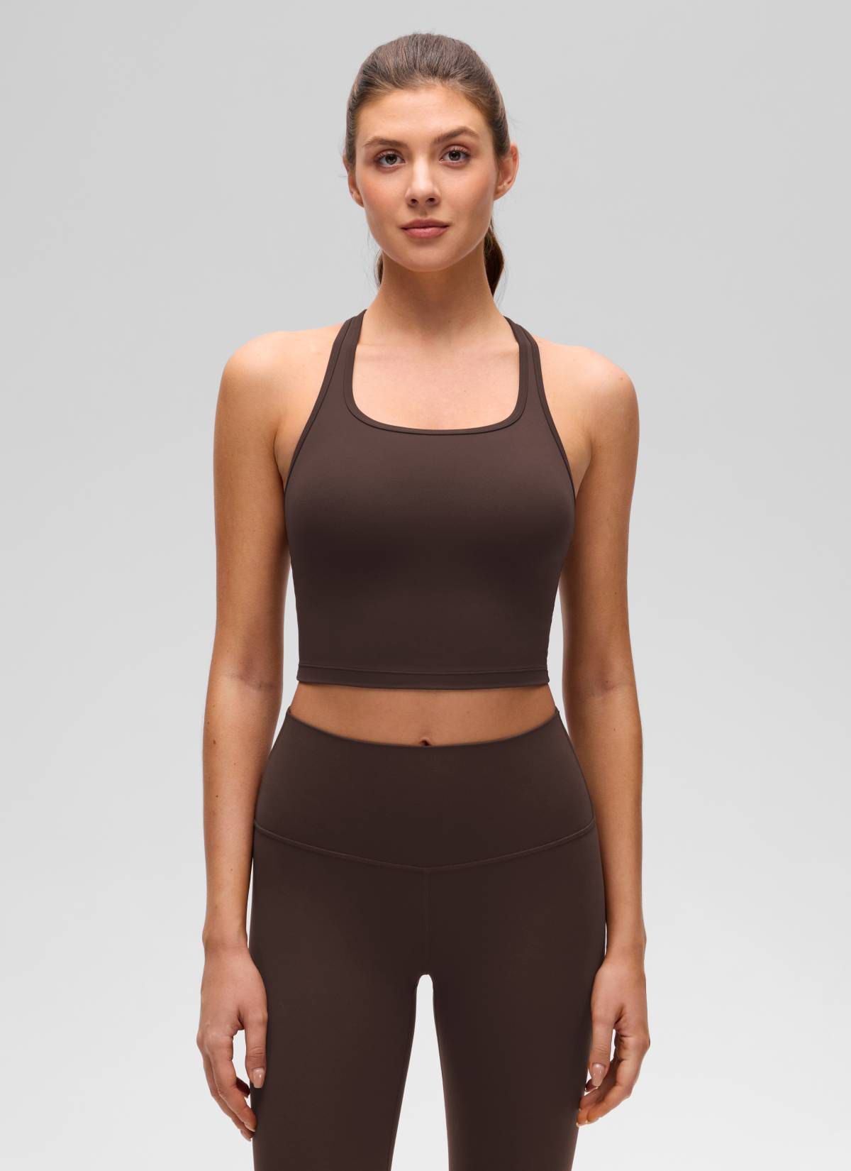 CRZ YOGA Áo lót yoga dành cho nữ, độ nâng đỡ thấp, kiểu cổ tròn và lưng chữ Y, màu nâu sô-cô-la nóng ( Butterluxe )
