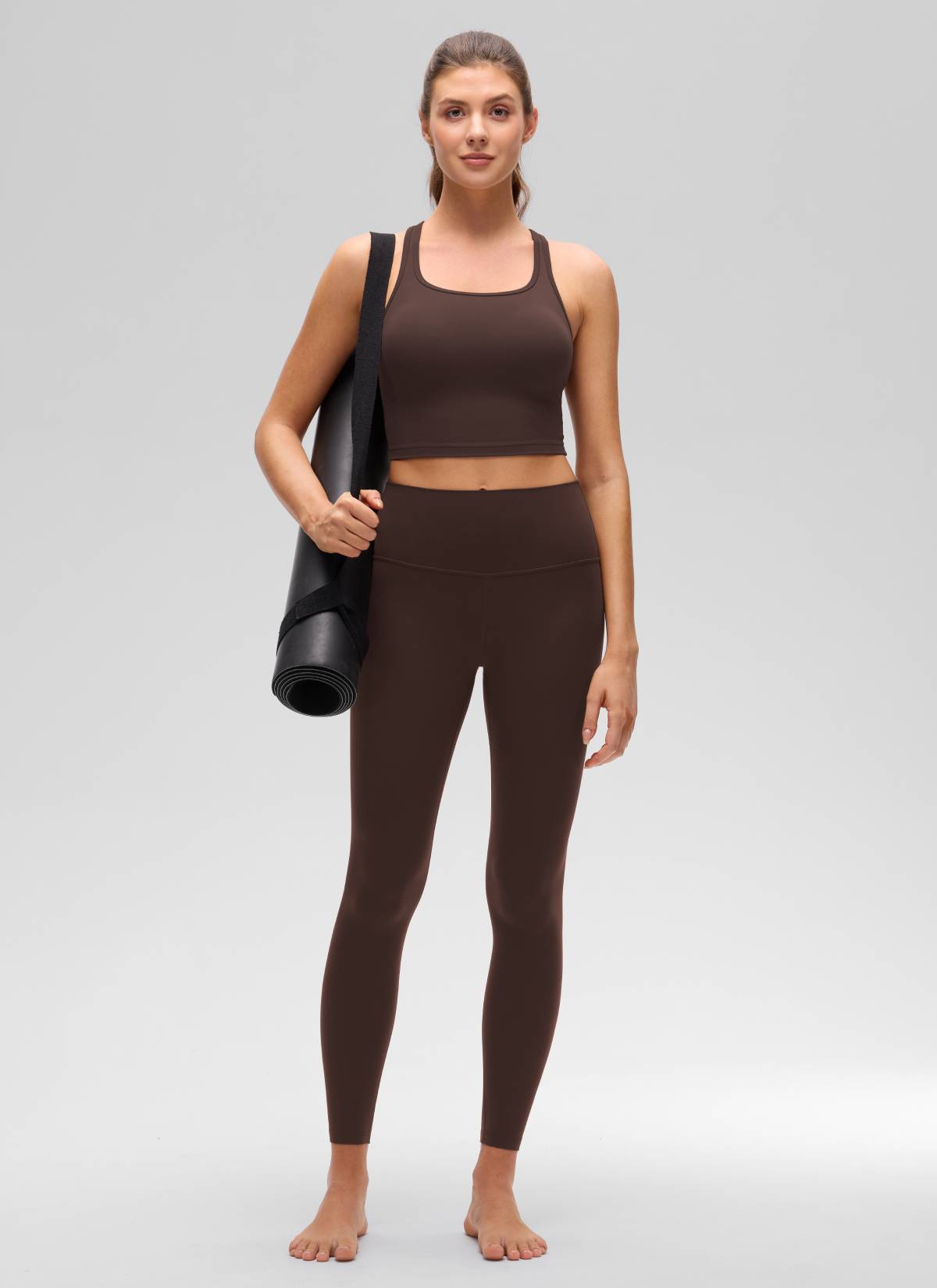 CRZ YOGA Áo lót yoga dành cho nữ, độ nâng đỡ thấp, kiểu cổ tròn và lưng chữ Y, màu nâu sô-cô-la nóng ( Butterluxe )
