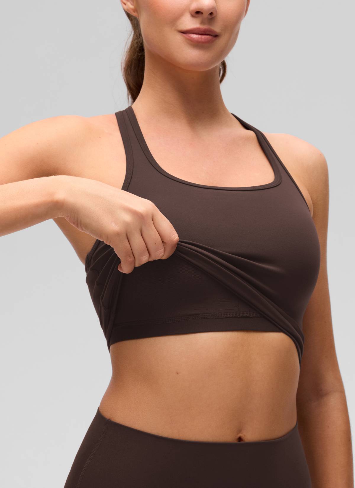CRZ YOGA Áo lót yoga dành cho nữ, độ nâng đỡ thấp, kiểu cổ tròn và lưng chữ Y, màu nâu sô-cô-la nóng ( Butterluxe )