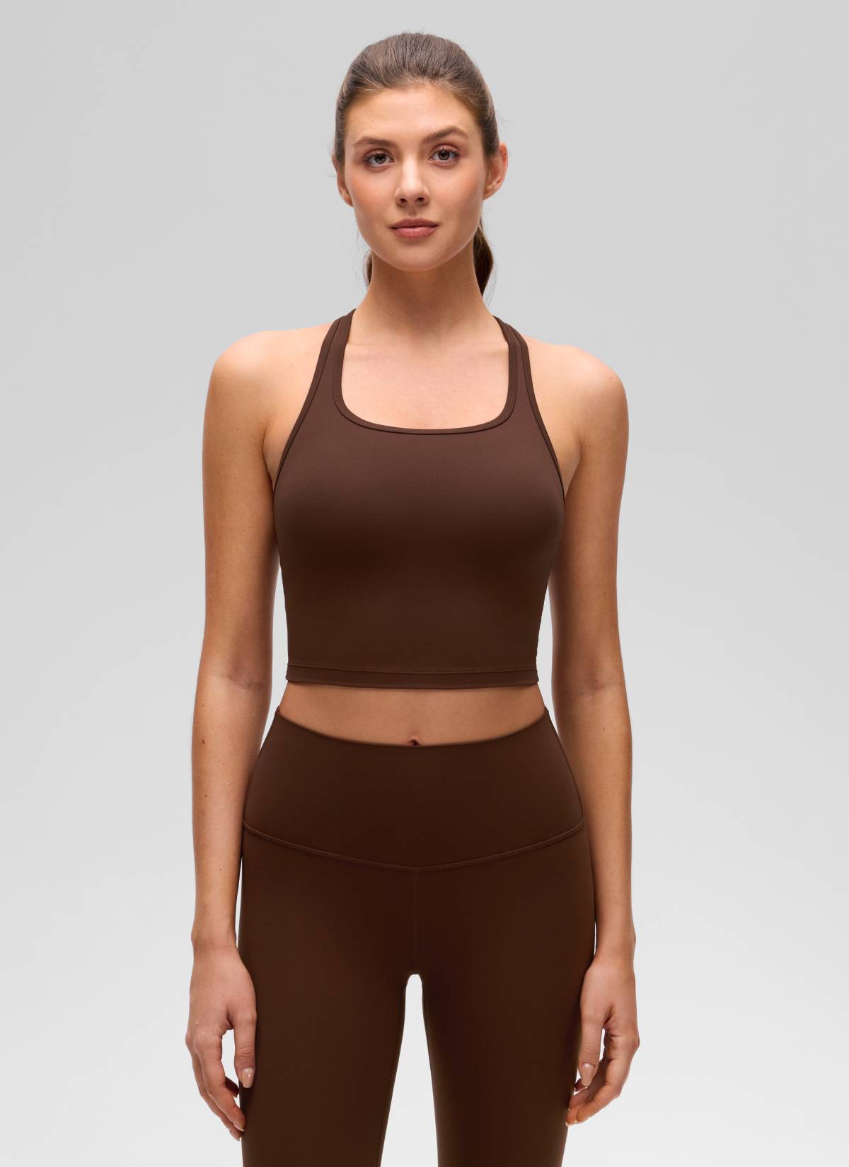 CRZ YOGA Áo lót thể thao dành cho nữ tập yoga, độ nâng đỡ thấp, kiểu cổ tròn và lưng chữ Y, màu nâu Lava, thuộc dòng Butterluxe