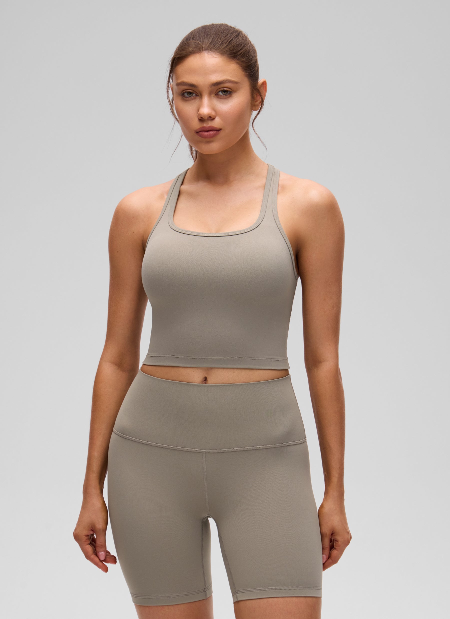 CRZ YOGA Áo lót yoga dành cho nữ, độ nâng đỡ thấp, kiểu cổ tròn và lưng chữ Y ( Butterluxe ), màu xám tro ấm