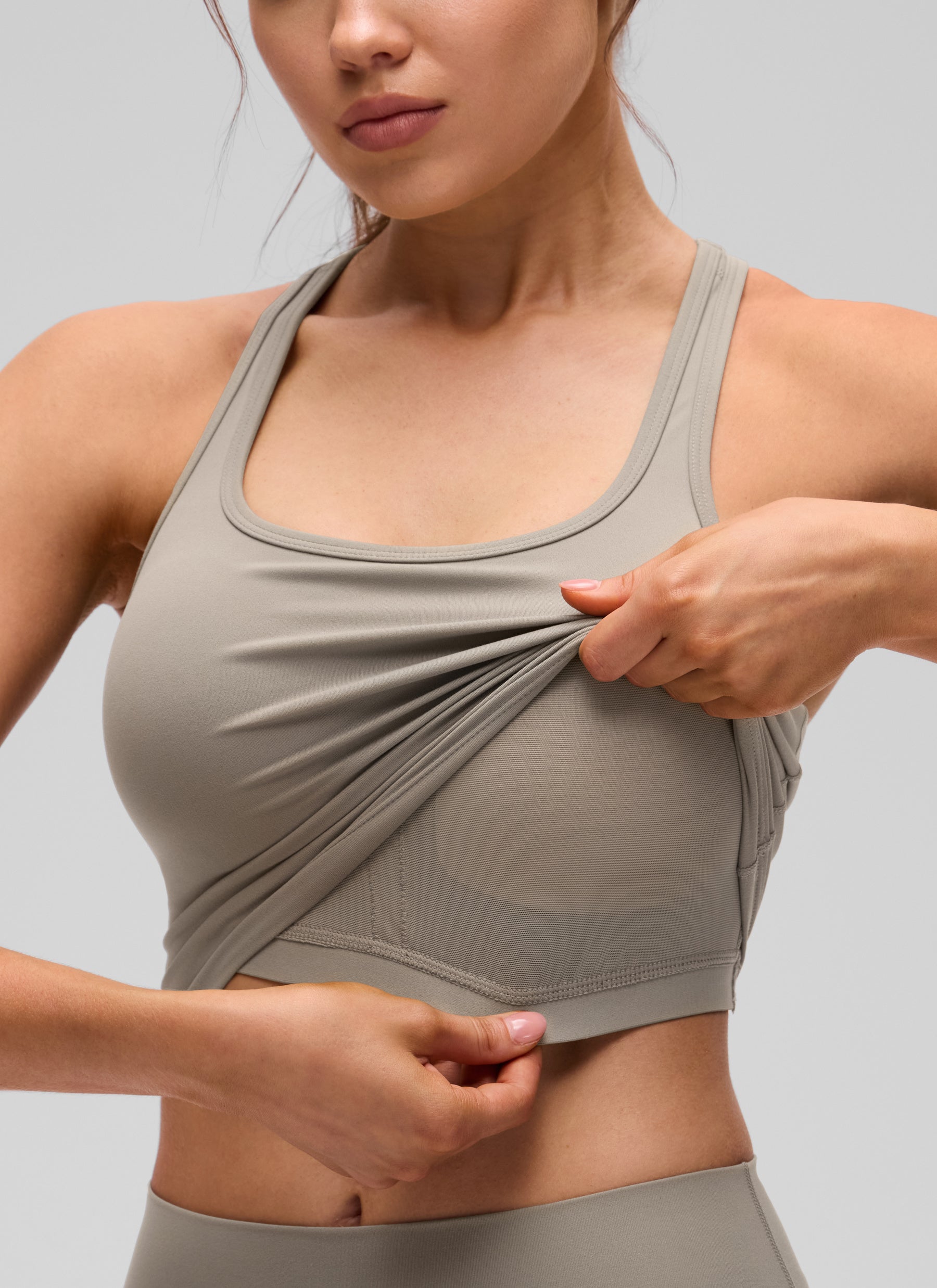 CRZ YOGA Áo lót yoga dành cho nữ, độ nâng đỡ thấp, kiểu cổ tròn và lưng chữ Y ( Butterluxe ), màu xám tro ấm