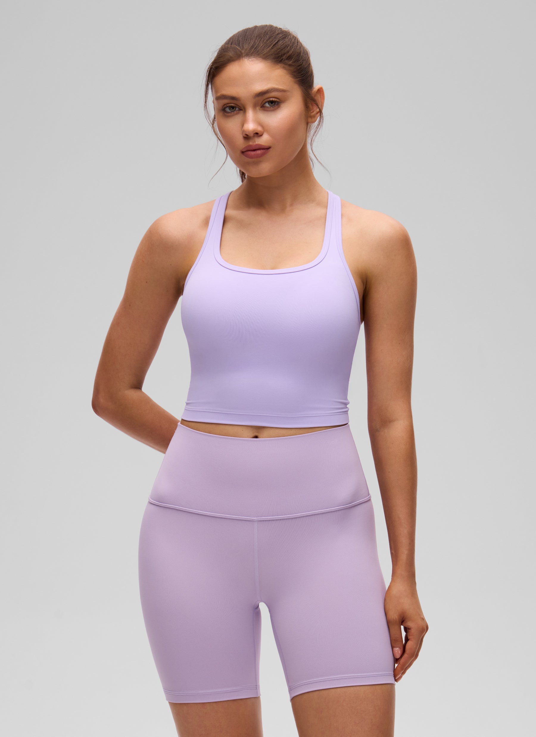 CRZ YOGA Áo lót yoga dành cho nữ, độ nâng đỡ thấp, kiểu cổ tròn và lưng chữ Y ( Butterluxe ), màu Lavender Frost