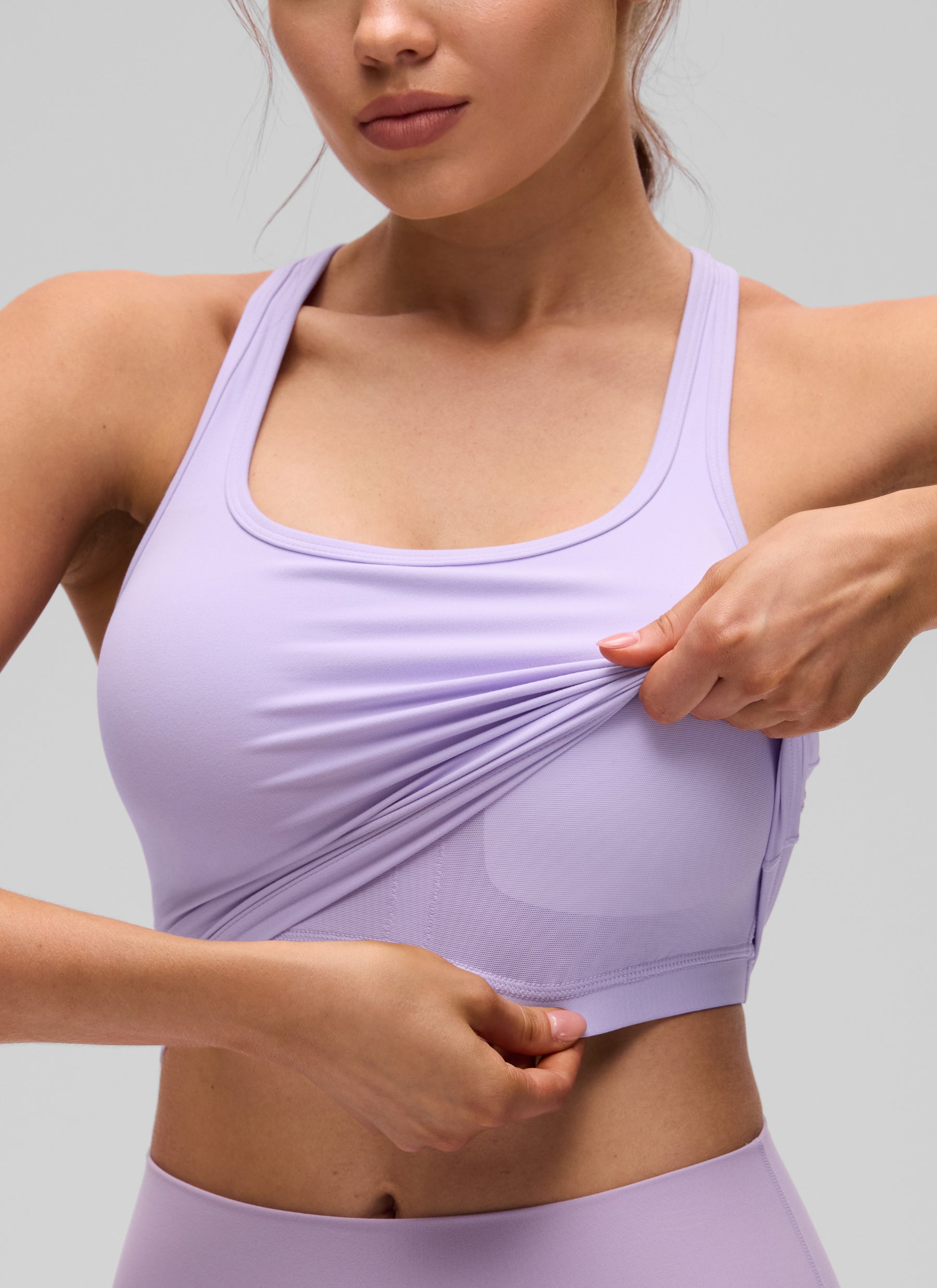 CRZ YOGA Áo lót yoga dành cho nữ, độ nâng đỡ thấp, kiểu cổ tròn và lưng chữ Y ( Butterluxe ), màu Lavender Frost