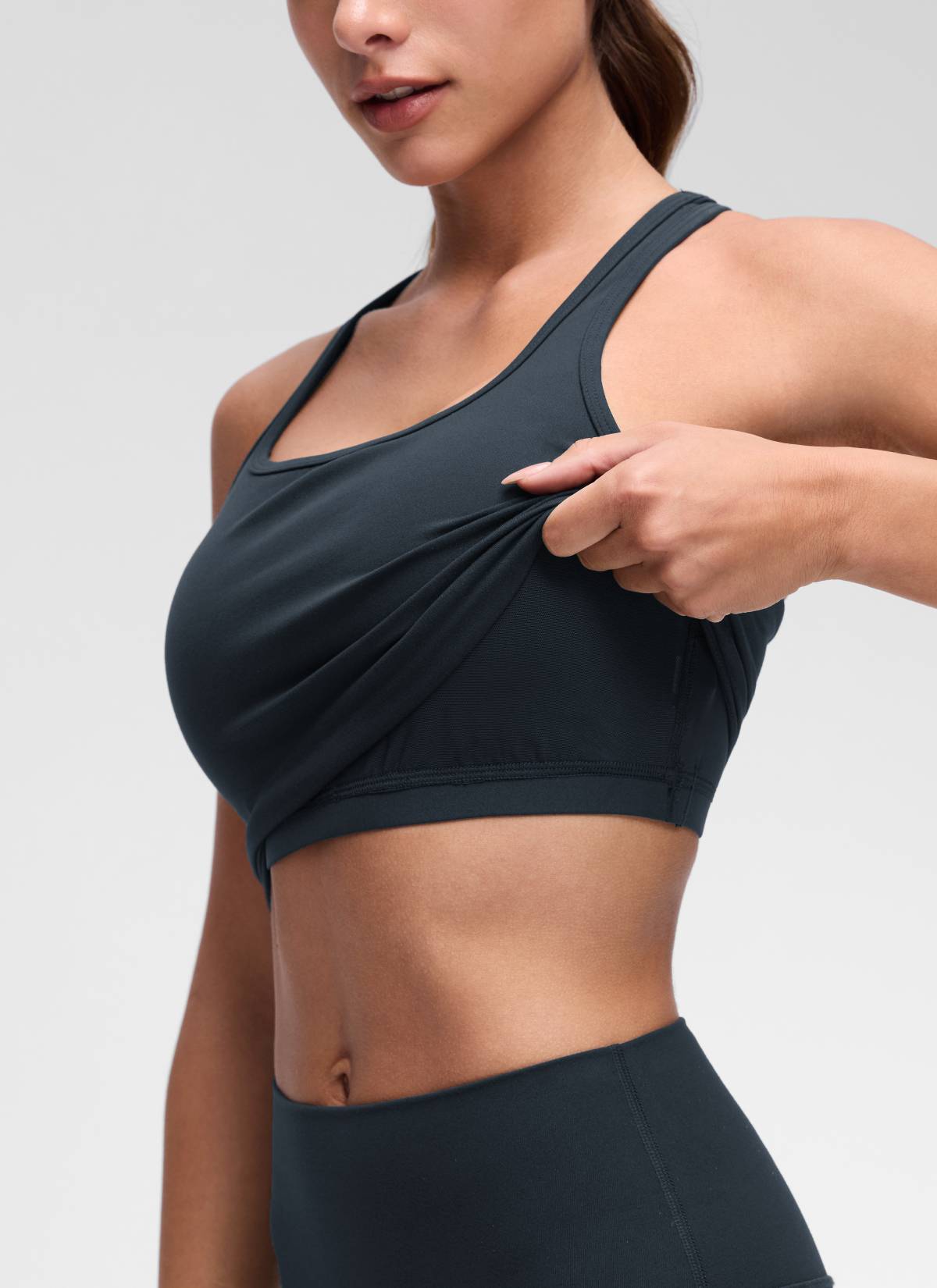 CRZ YOGA Áo lót thể thao dành cho nữ tập yoga, độ nâng đỡ thấp, kiểu cổ tròn và lưng chữ Y, màu xanh navy đậm ( Butterluxe )