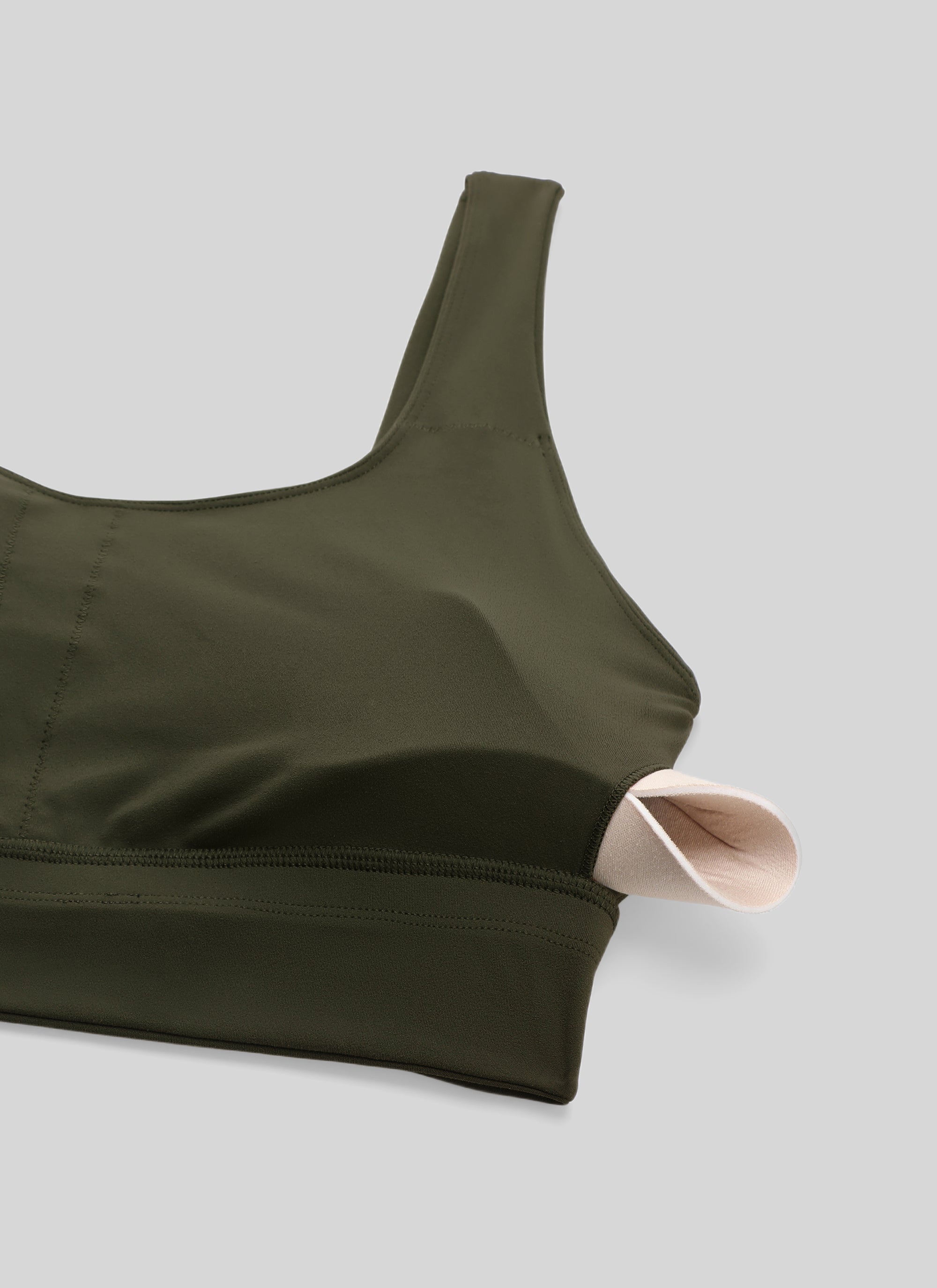 Butterluxe Áo lót thể thao CRZ YOGA dành cho nữ, kiểu dáng ôm sát, hỗ trợ nhẹ, cổ chữ U, lưng chữ U, dáng dài, màu xanh ô liu
