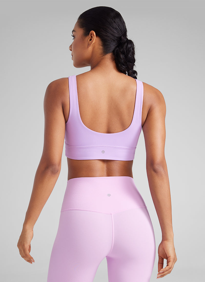 Áo lót thể thao CRZ YOGA dành cho nữ, kiểu dáng yoga, độ nâng đỡ thấp, cổ chữ U, lưng chữ U, dáng dài, màu tím Elfin Butterluxe