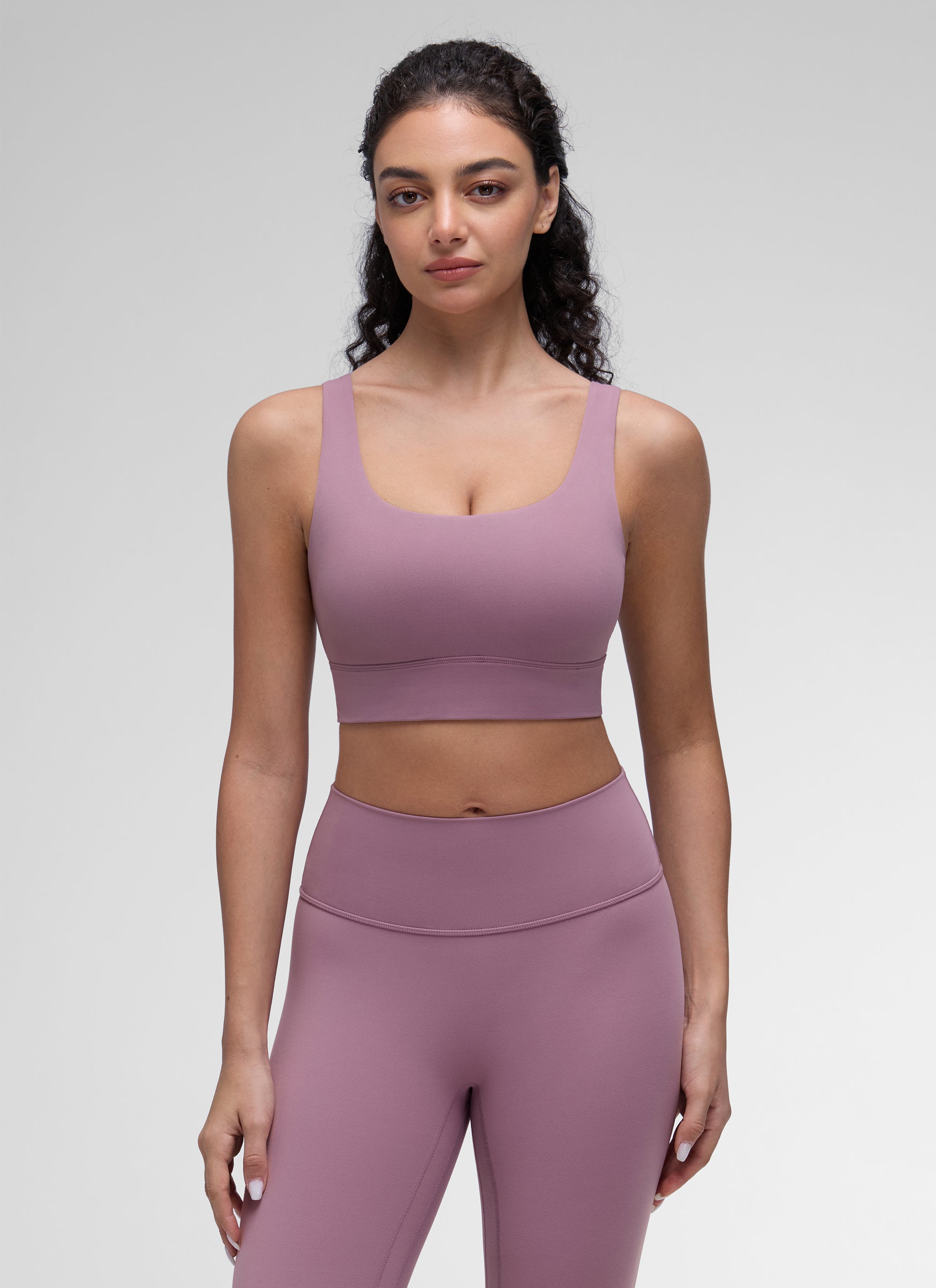 Butterluxe Áo lót thể thao CRZ YOGA dành cho nữ, kiểu dáng Low Support, cổ chữ U, lưng chữ U, dáng dài, màu tím nhạt
