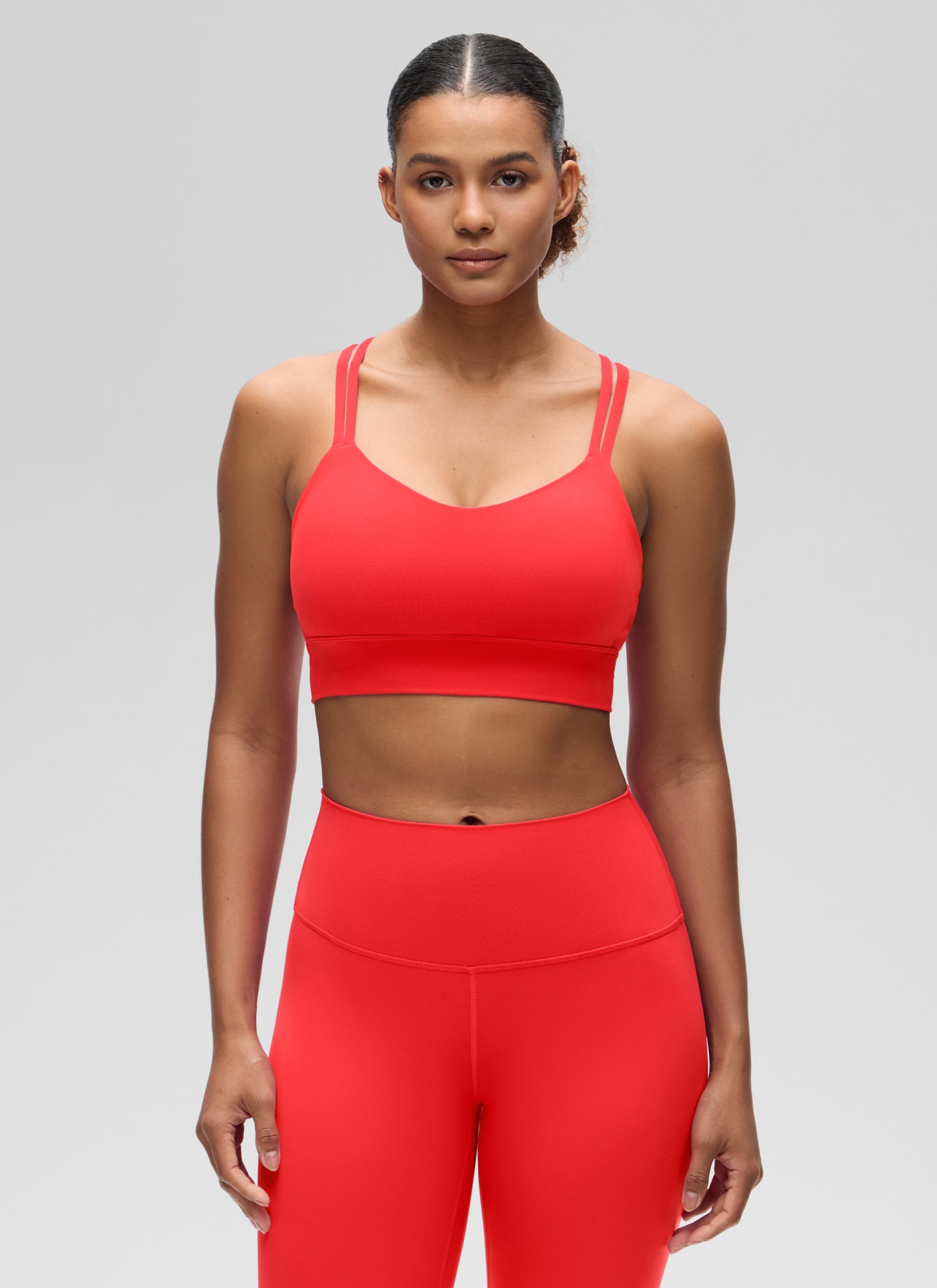 CRZ YOGA Womens Butterluxe Strappy Longline Criss Cross Molded Cup Bra Deep Red