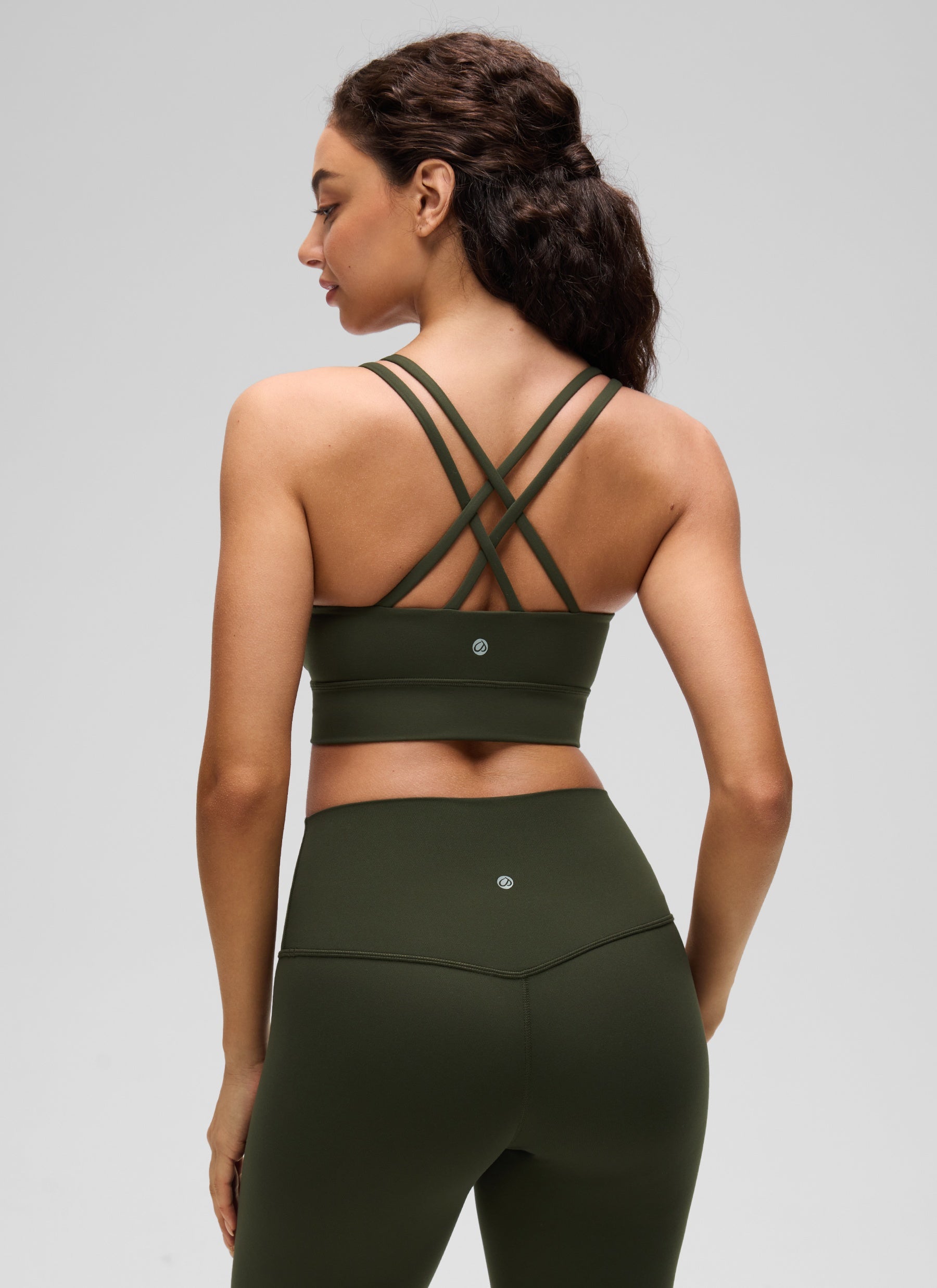 CRZ YOGA Womens Butterluxe Strappy Longline Criss Cross Molded Cup Bra Olive Green