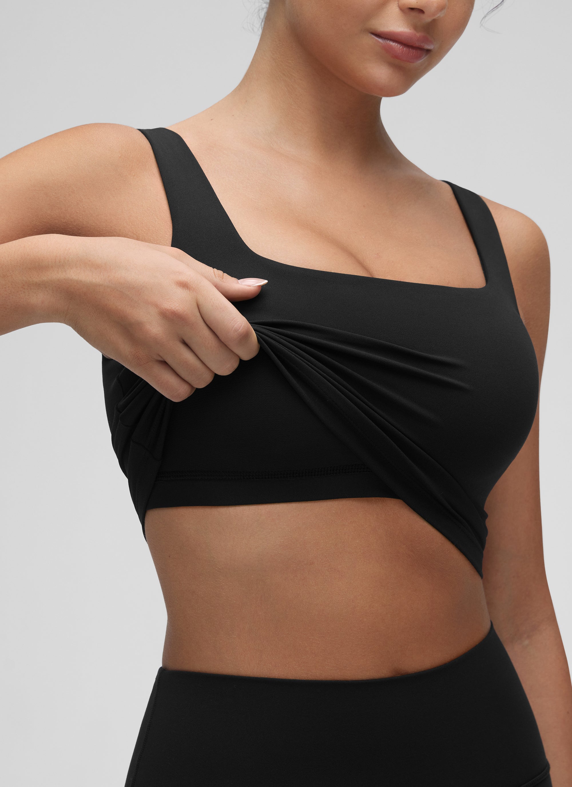 CRZ YOGA Áo lót thể thao dài dành cho nữ tập yoga, thiết kế cổ vuông, chất liệu vải " Butterluxe ", tác động nhẹ, màu đen