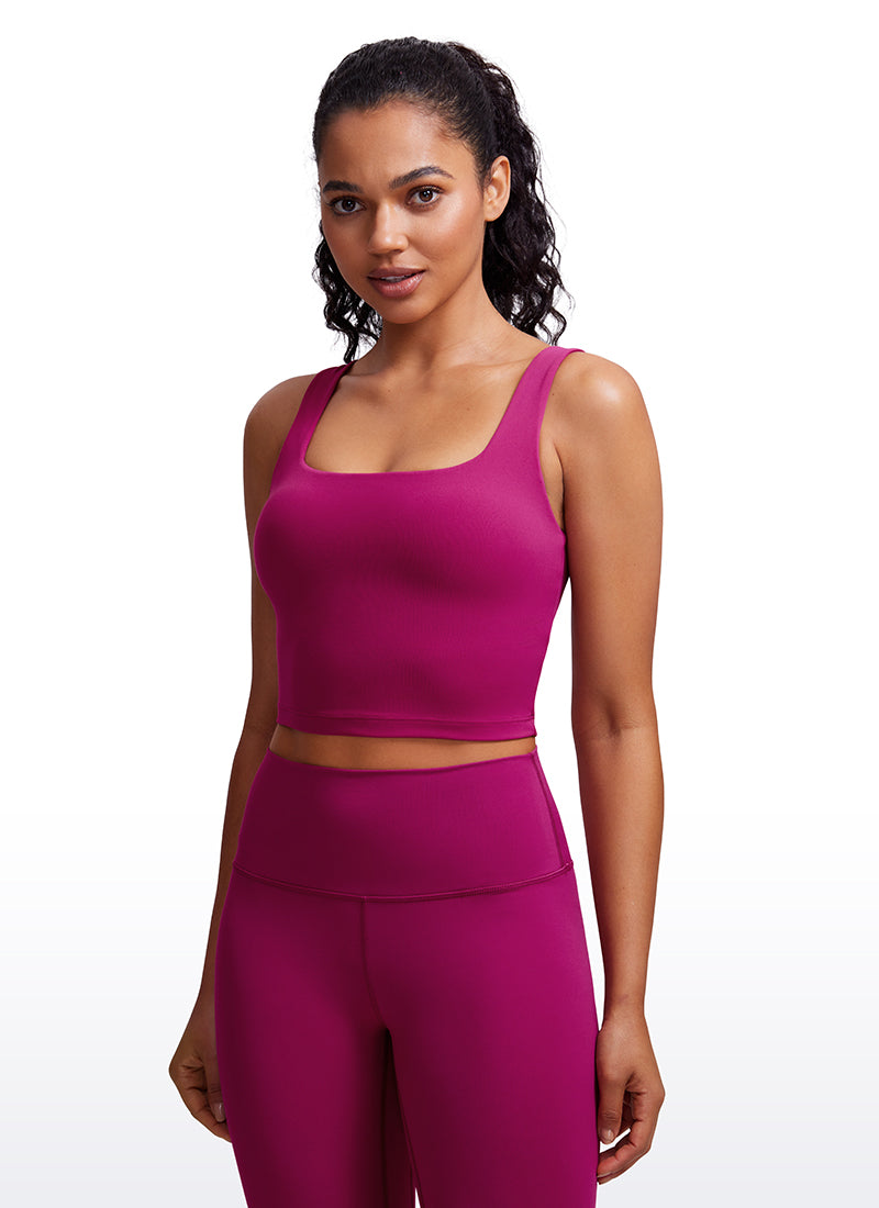 CRZ YOGA Women's Yoga Low Impact Butterluxe Longline Bra Square Neck Magenta Purple
