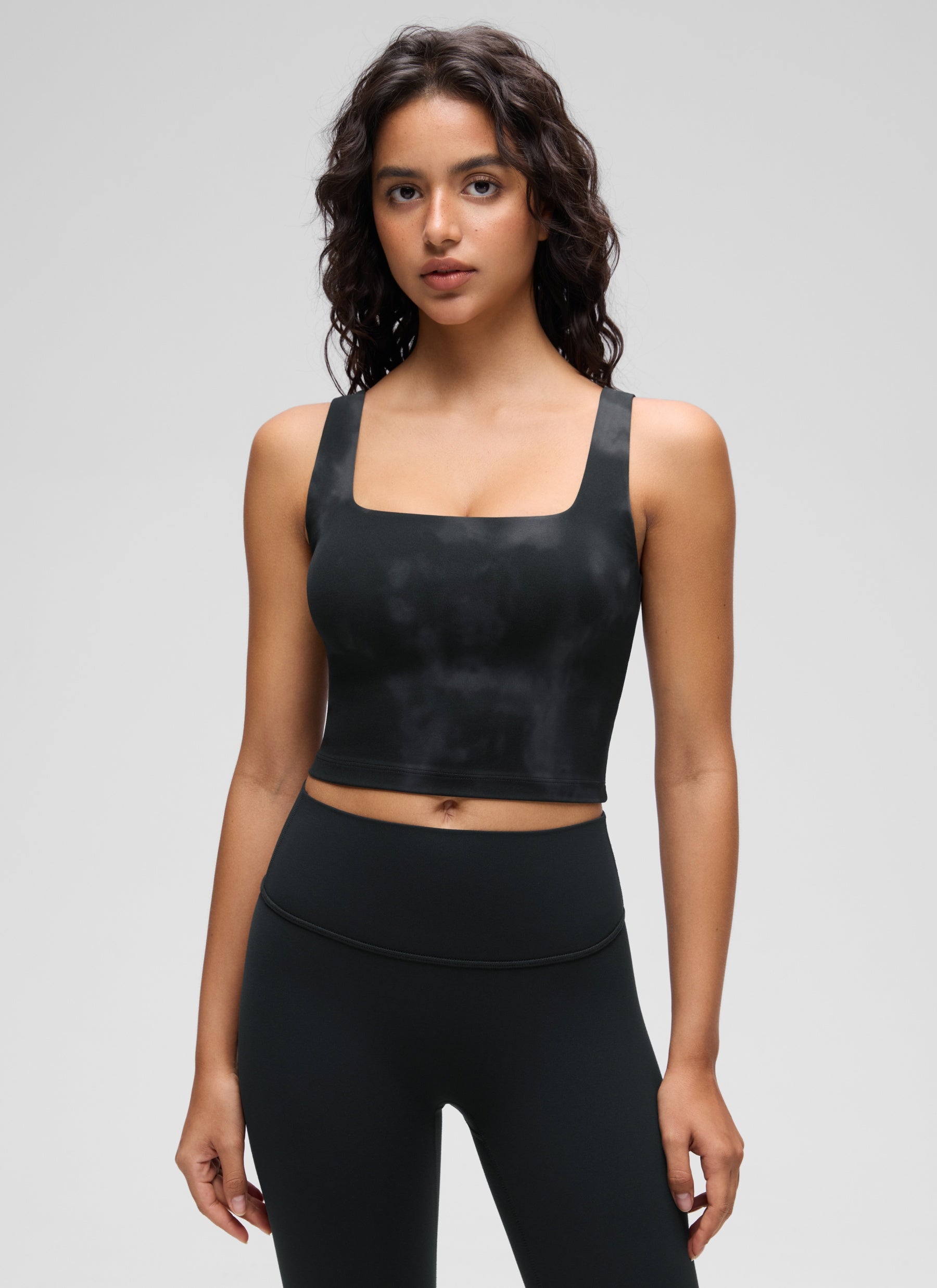 CRZ YOGA - Áo lót thể thao dài dành cho nữ tập yoga, kiểu dáng ôm sát ( Butterluxe ), cổ vuông, màu đen, họa tiết hoa tie-dye