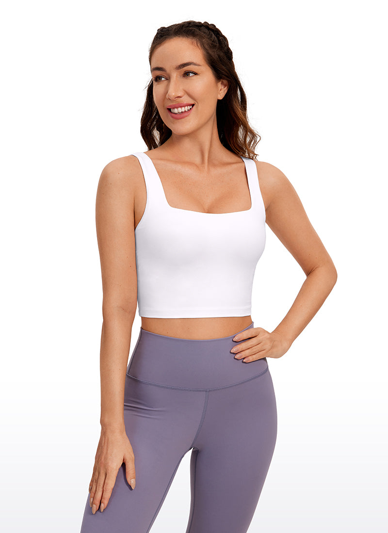 CRZ YOGA Áo lót thể thao dài dành cho nữ tập yoga, thiết kế cổ vuông, chất liệu vải " Butterluxe ", tác động nhẹ, màu trắng