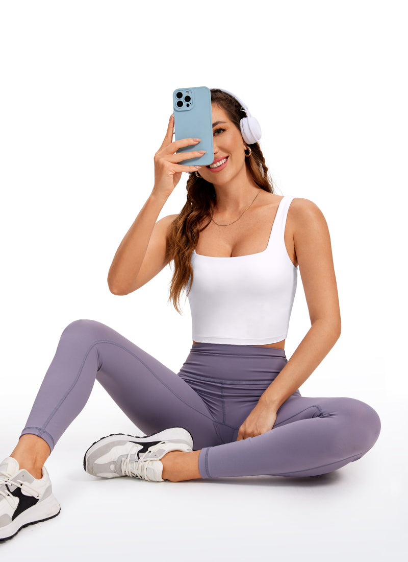 CRZ YOGA Áo lót thể thao dài dành cho nữ tập yoga, thiết kế cổ vuông, chất liệu vải " Butterluxe ", tác động nhẹ, màu trắng