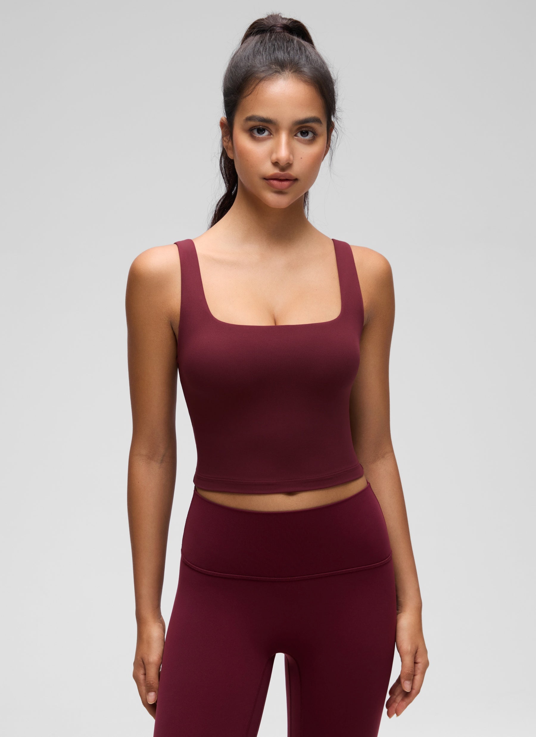CRZ YOGA Áo lót thể thao dài dành cho nữ tập yoga, tác động nhẹ, kiểu dáng " Butterluxe ", cổ vuông, màu đỏ Merlot
