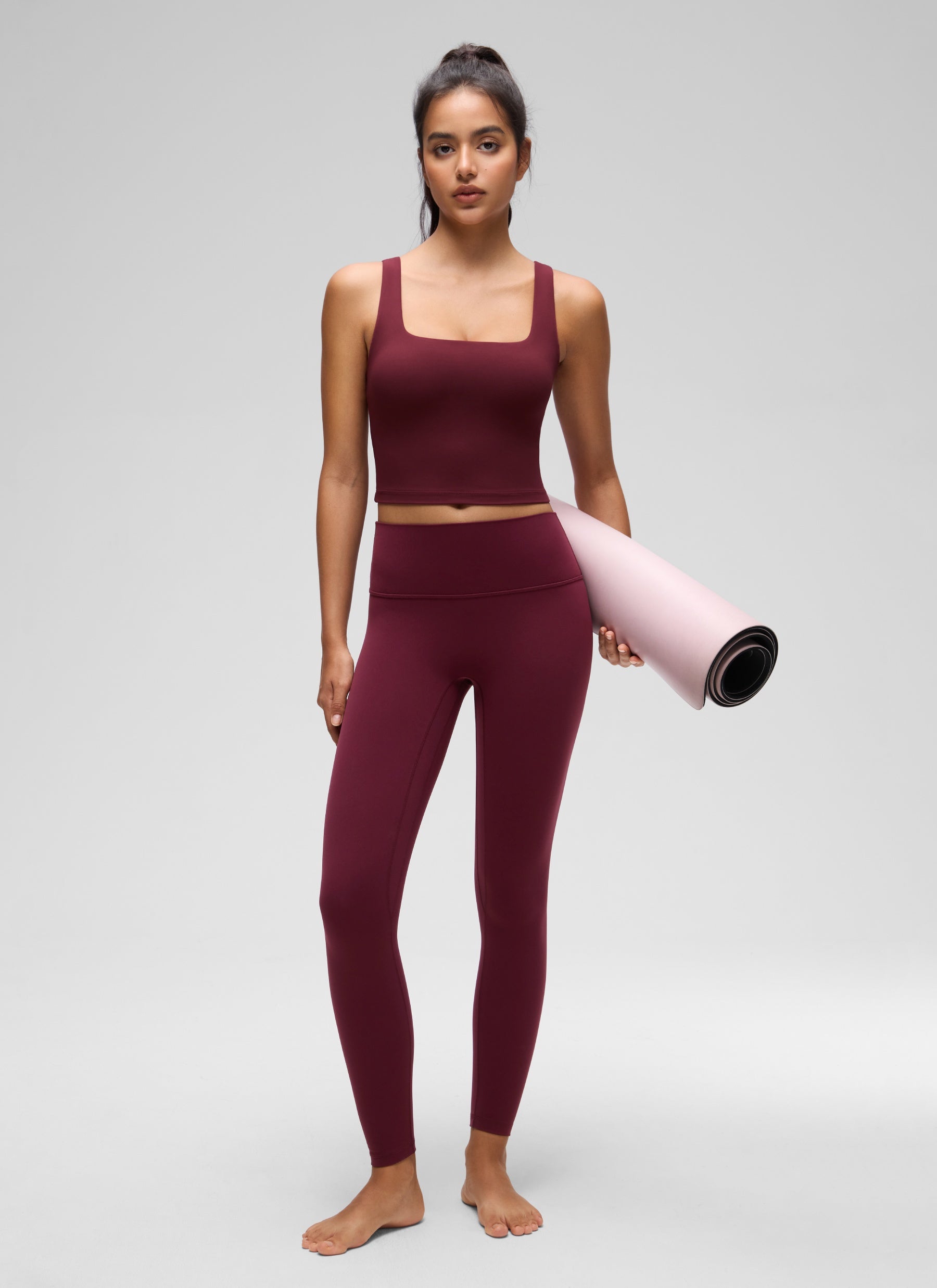 CRZ YOGA Áo lót thể thao dài dành cho nữ tập yoga, tác động nhẹ, kiểu dáng " Butterluxe ", cổ vuông, màu đỏ Merlot