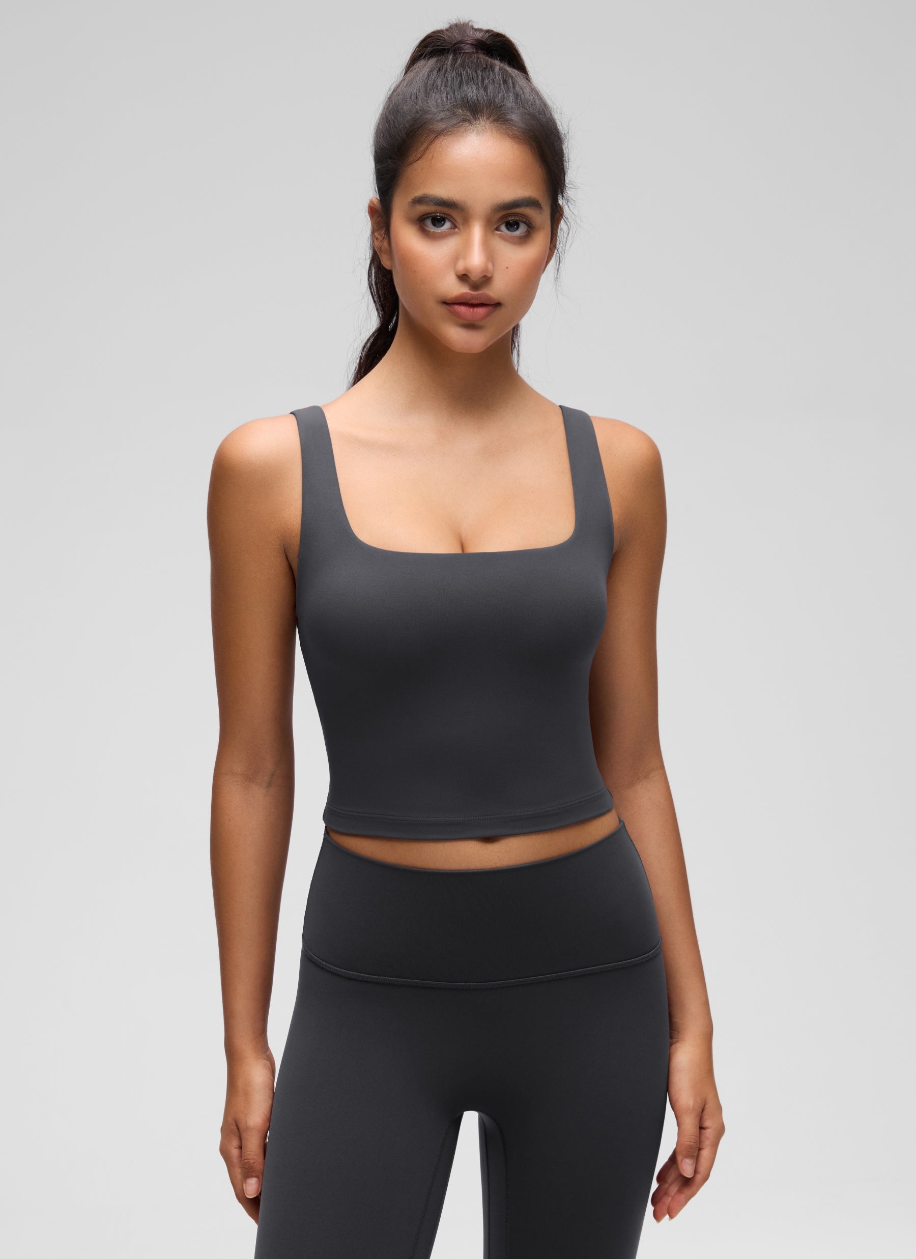 CRZ YOGA Áo lót thể thao dài dành cho nữ tập yoga, kiểu dáng ôm sát ( Butterluxe ), cổ vuông, màu xám huyền bí