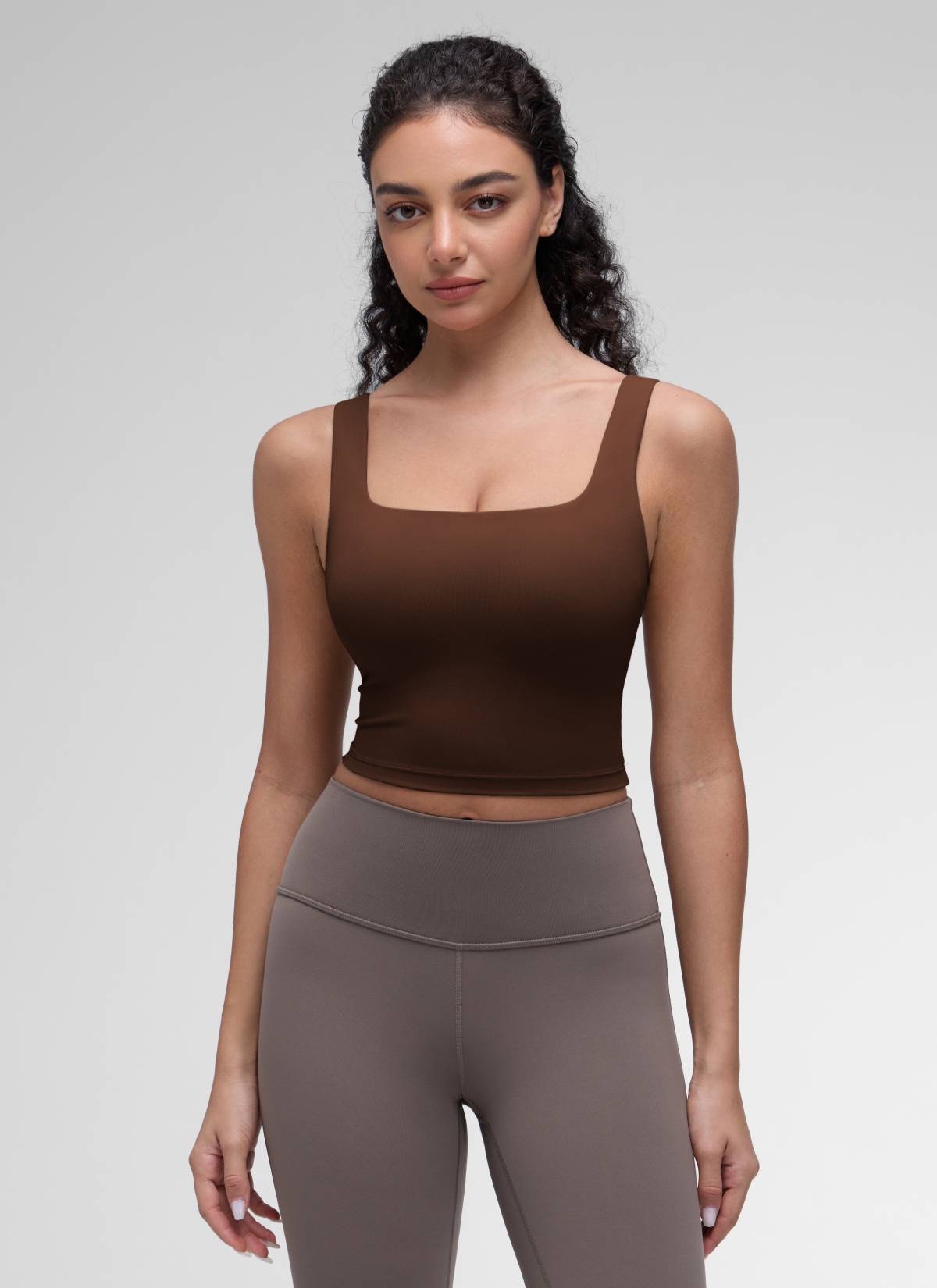 CRZ YOGA Áo lót thể thao dài dành cho nữ tập yoga, thiết kế cổ vuông, chất liệu vải " Butterluxe ", màu nâu Lava