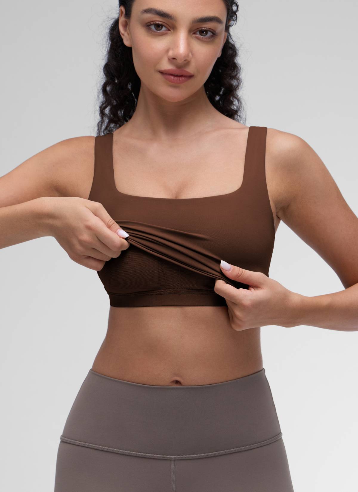 CRZ YOGA Áo lót thể thao dài dành cho nữ tập yoga, thiết kế cổ vuông, chất liệu vải " Butterluxe ", màu nâu Lava