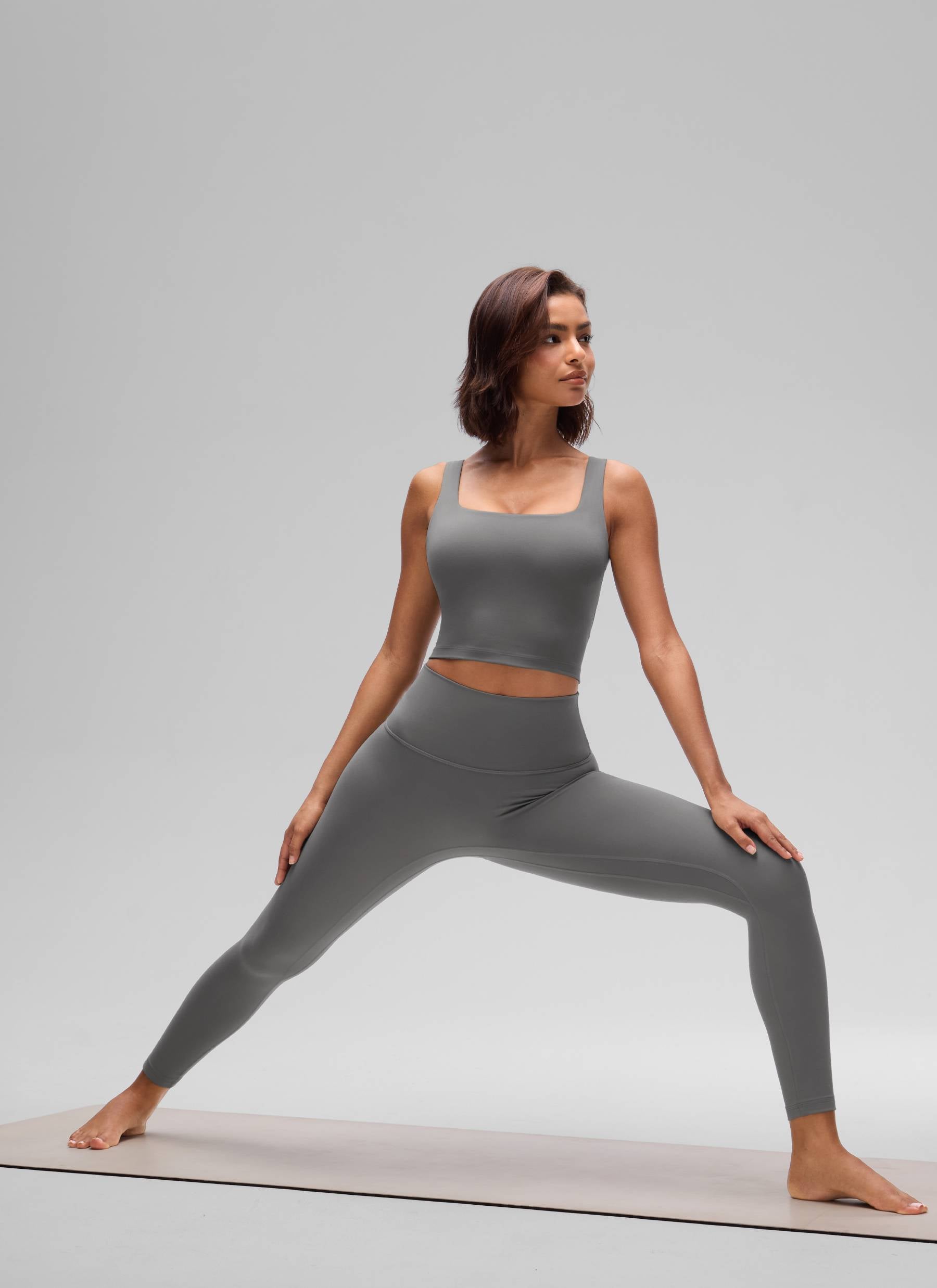 CRZ YOGA Áo lót thể thao dài dành cho nữ tập yoga, thiết kế cổ vuông, chất liệu vải " Butterluxe ", màu xám tro